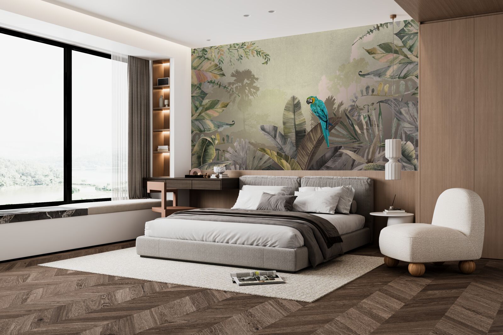 Fototapeta svetlý papagáj medzi tropickou zeleňou