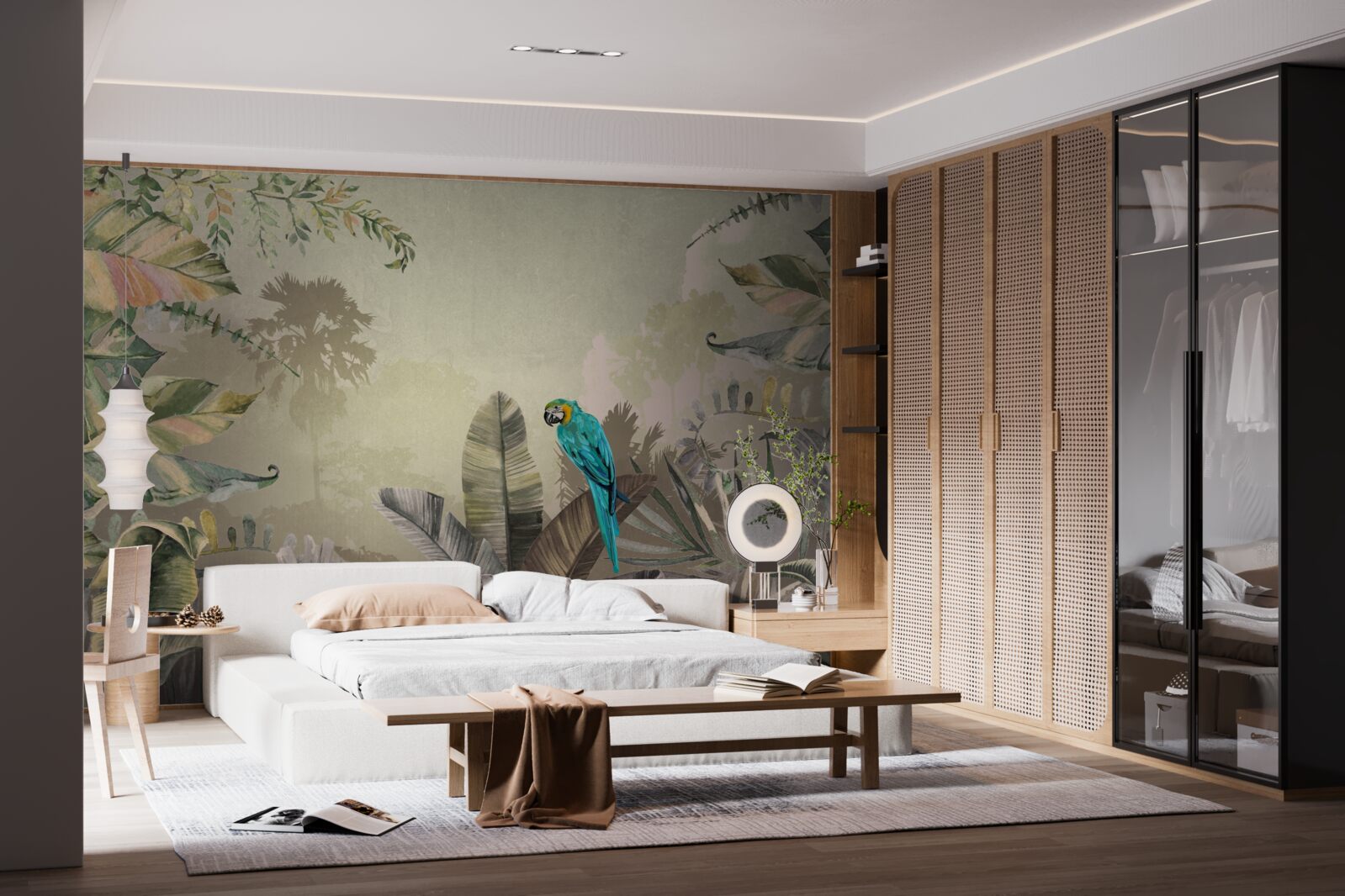 Fototapeta svetlý papagáj medzi tropickou zeleňou