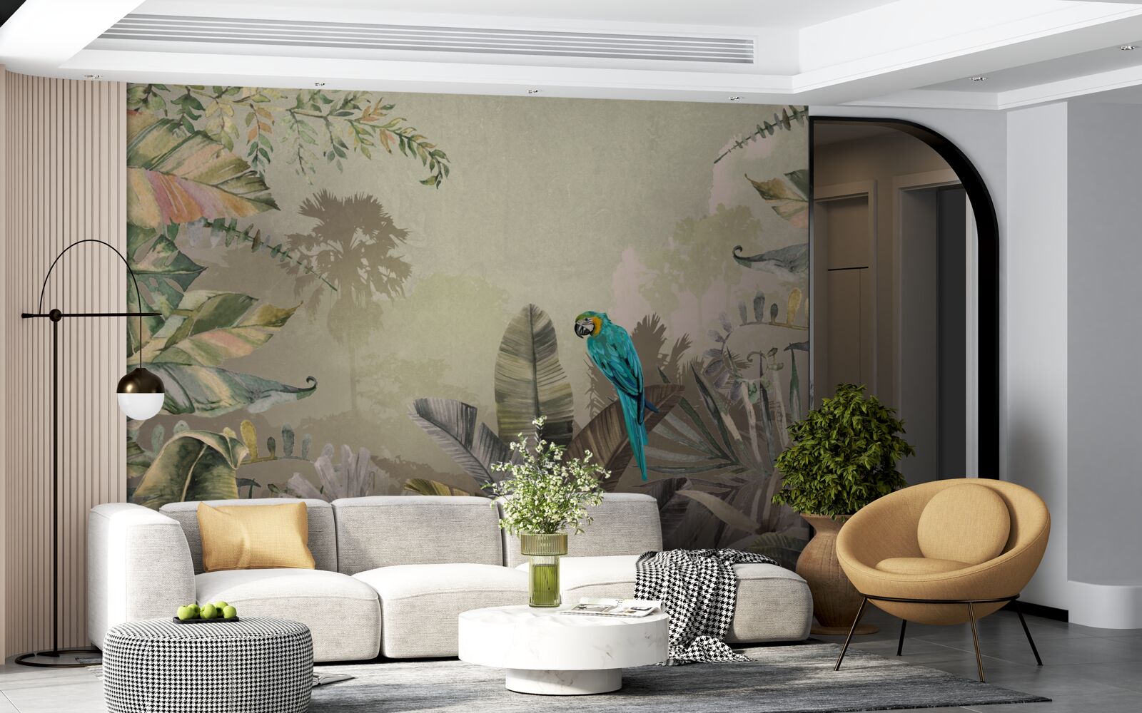 Fototapeta svetlý papagáj medzi tropickou zeleňou