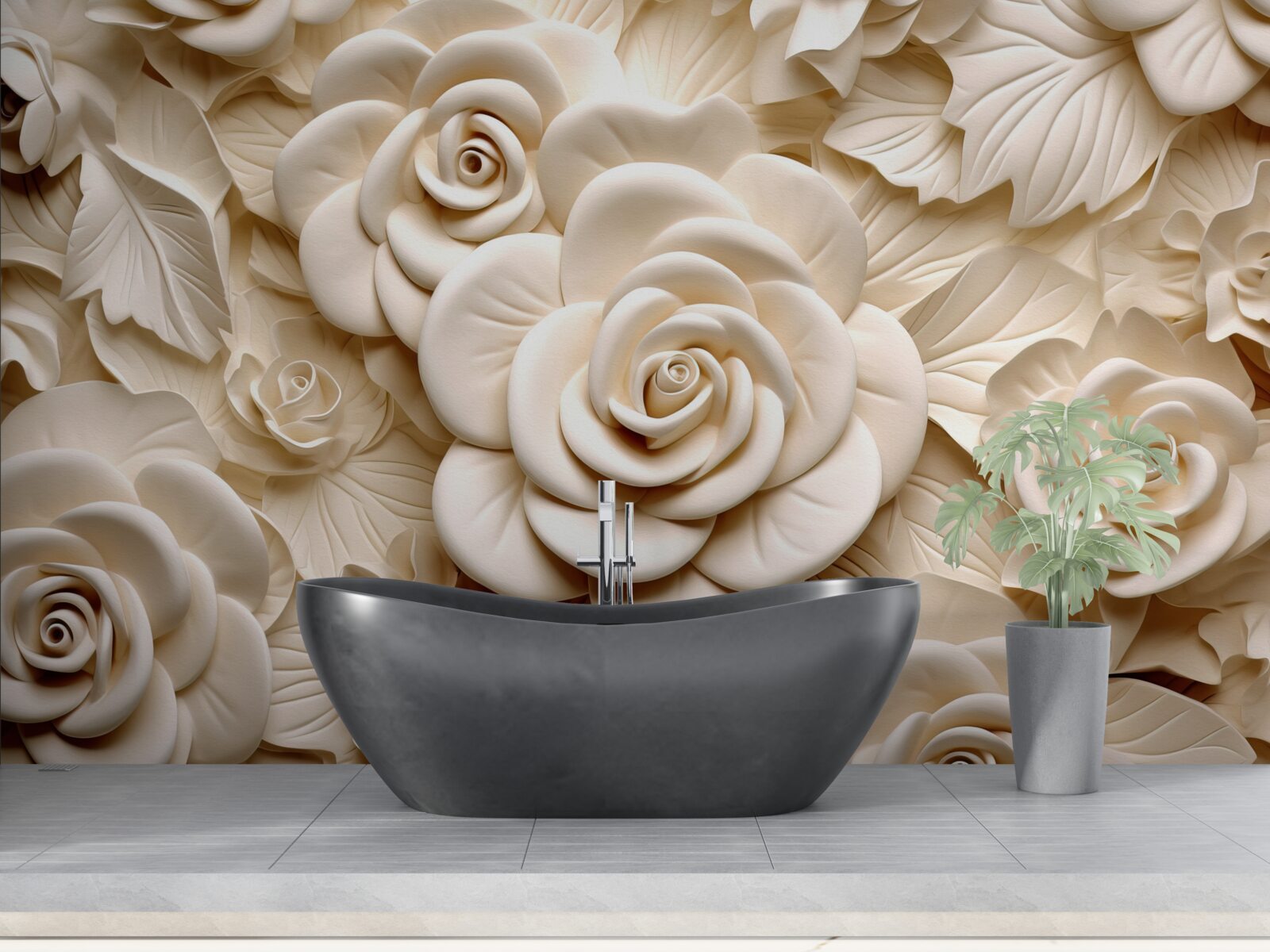 Fototapeta sadrové ruže veľkých rozmerov vo svetlých odtieňoch