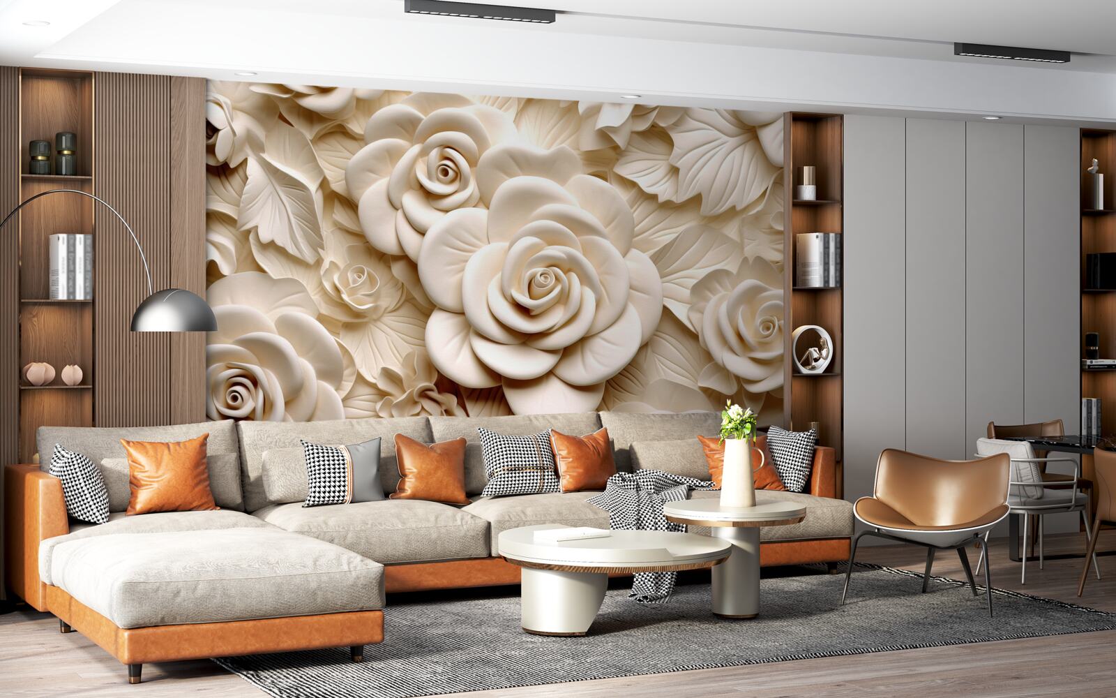 Fototapeta sadrové ruže veľkých rozmerov vo svetlých odtieňoch