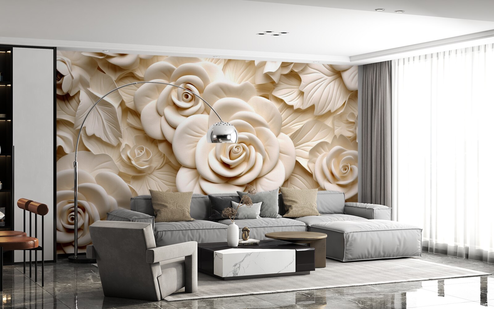 Fototapeta sadrové ruže veľkých rozmerov vo svetlých odtieňoch