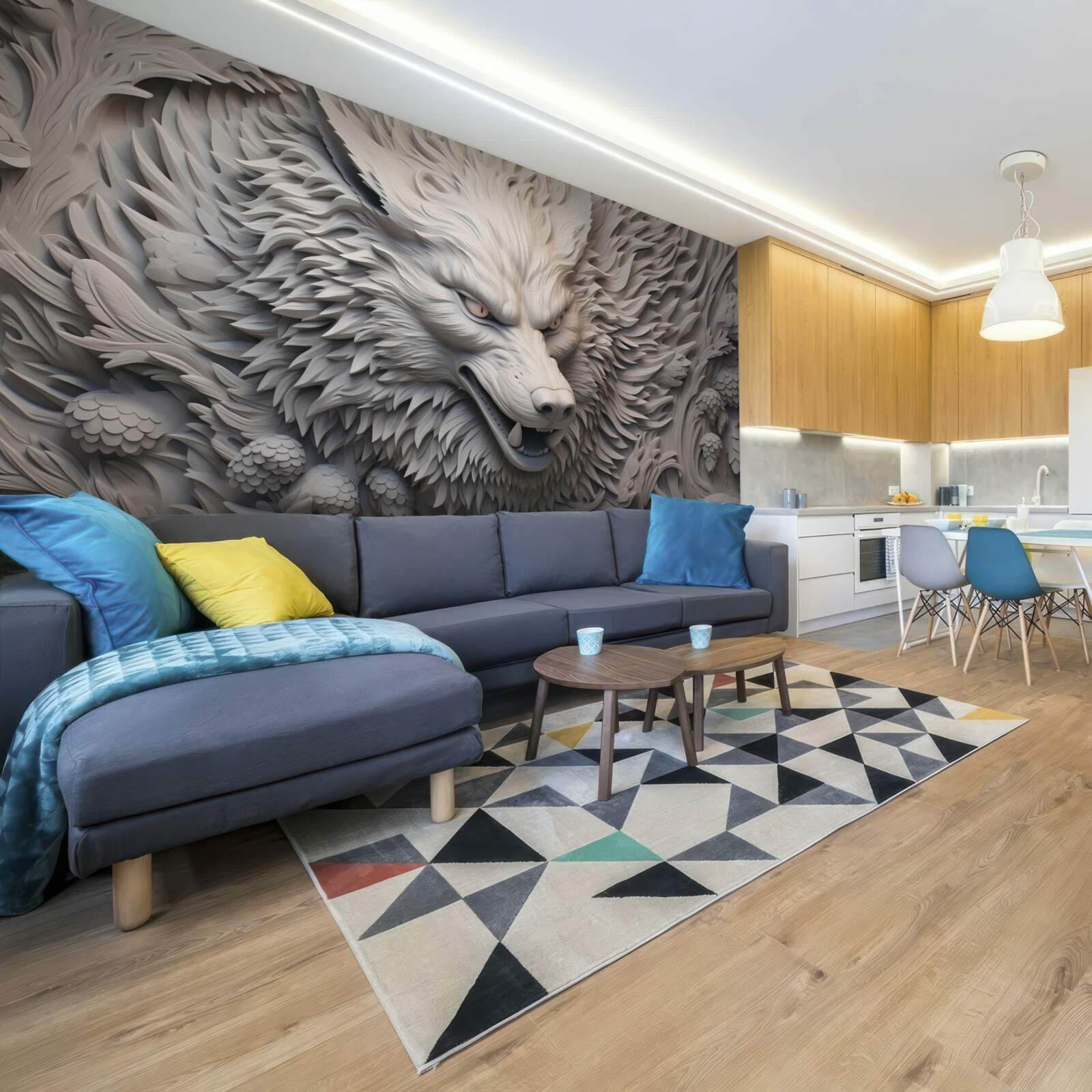 Fototapeta mocný rev vlka vytvára mnohostranný obraz