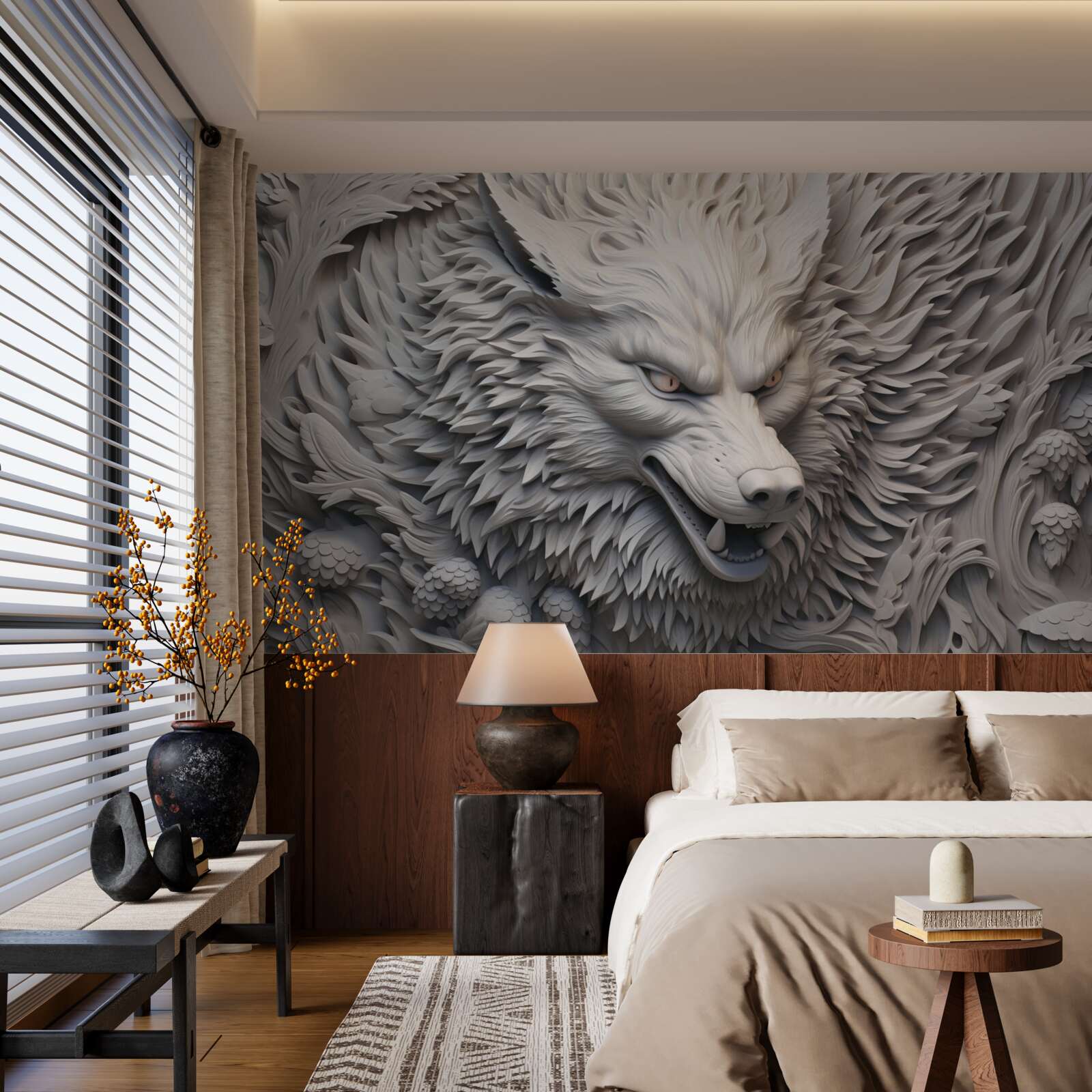 Fototapeta mocný rev vlka vytvára mnohostranný obraz