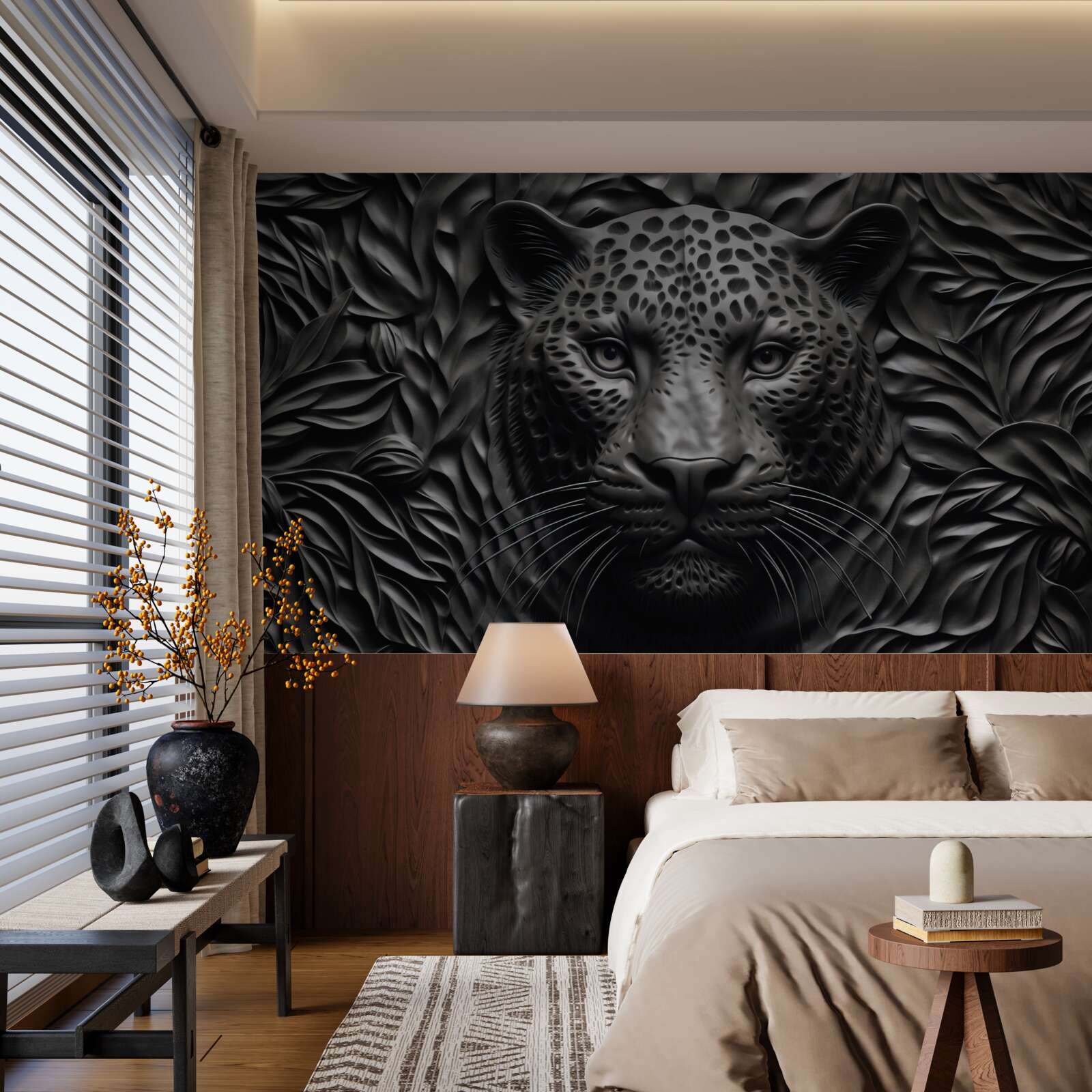 Fototapeta čierny tiger na strome impozantnej veľkosti