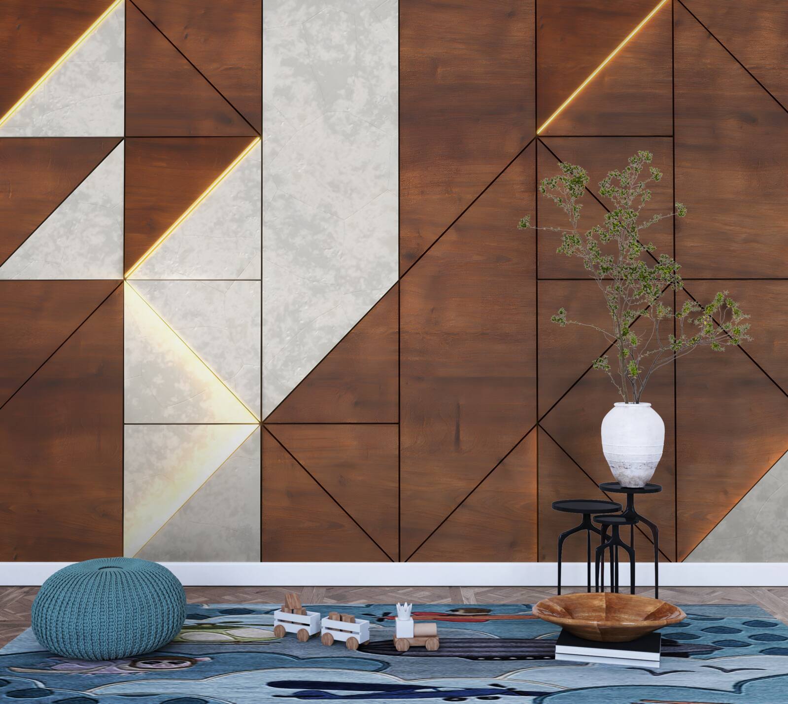 Fototapeta geometrické postavy na drevenej podlahe