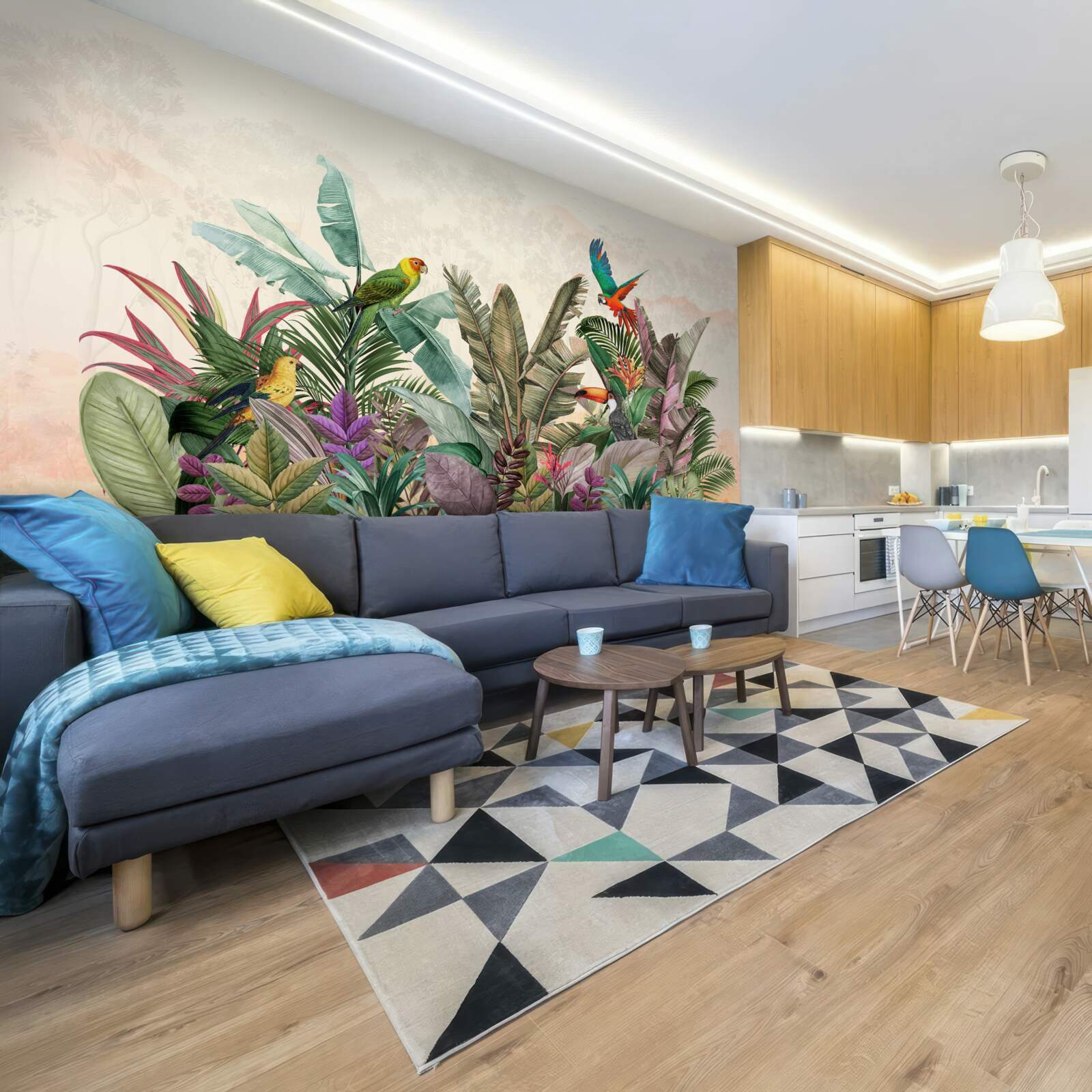 Fototapeta tropické listy zdobené vtákmi