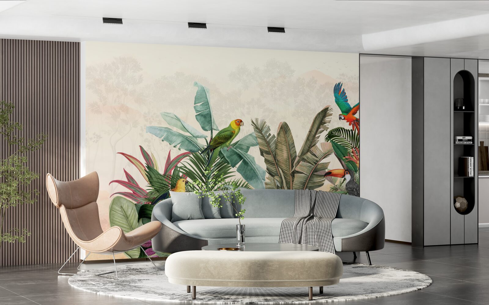 Fototapeta tropické listy zdobené vtákmi