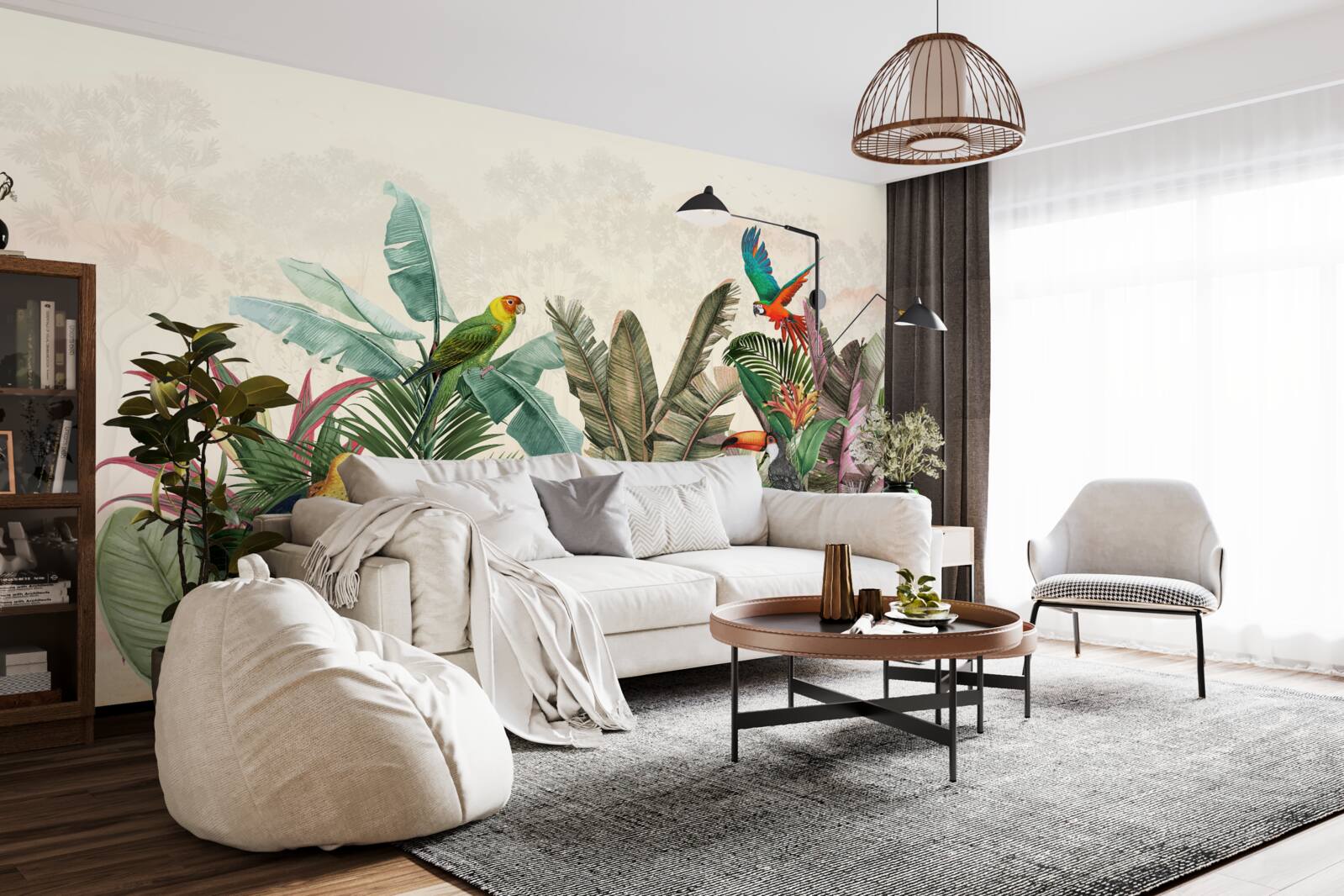 Fototapeta tropické listy zdobené vtákmi