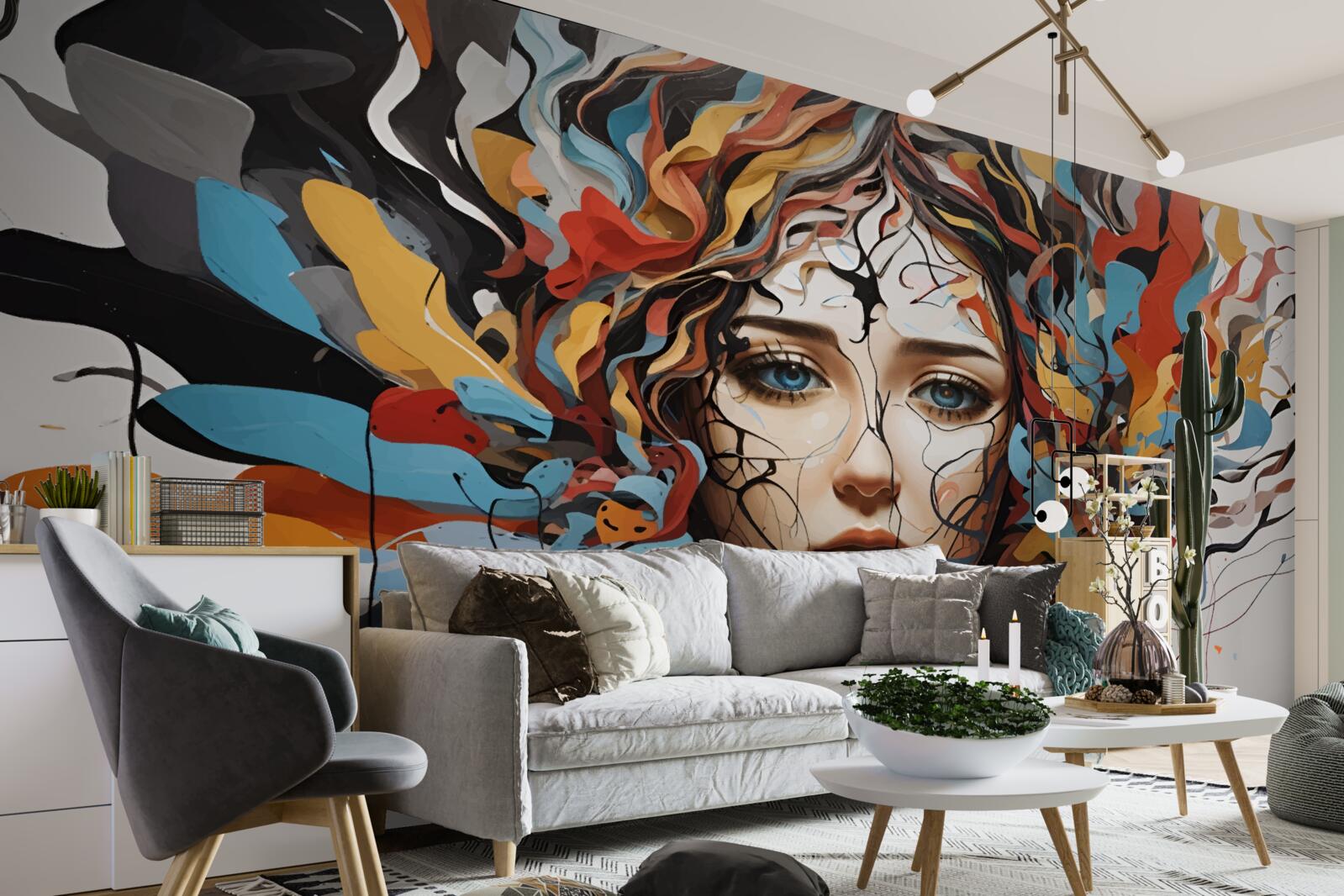 Fototapeta abstrakcia s dievčenskými objemnými vlasmi