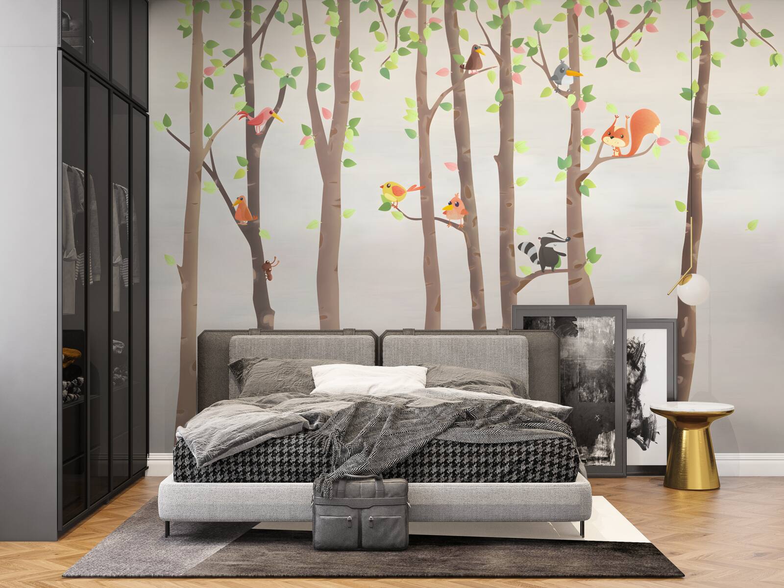 Fototapeta vysoké stromy s obyvateľmi lesa