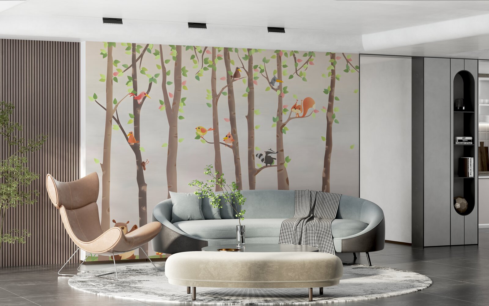 Fototapeta vysoké stromy s obyvateľmi lesa