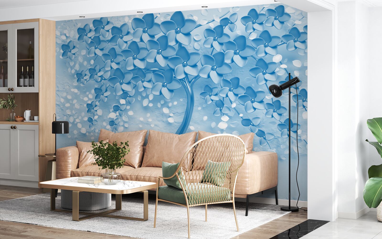 Fototapeta obrovský modrý strom s kvetmi