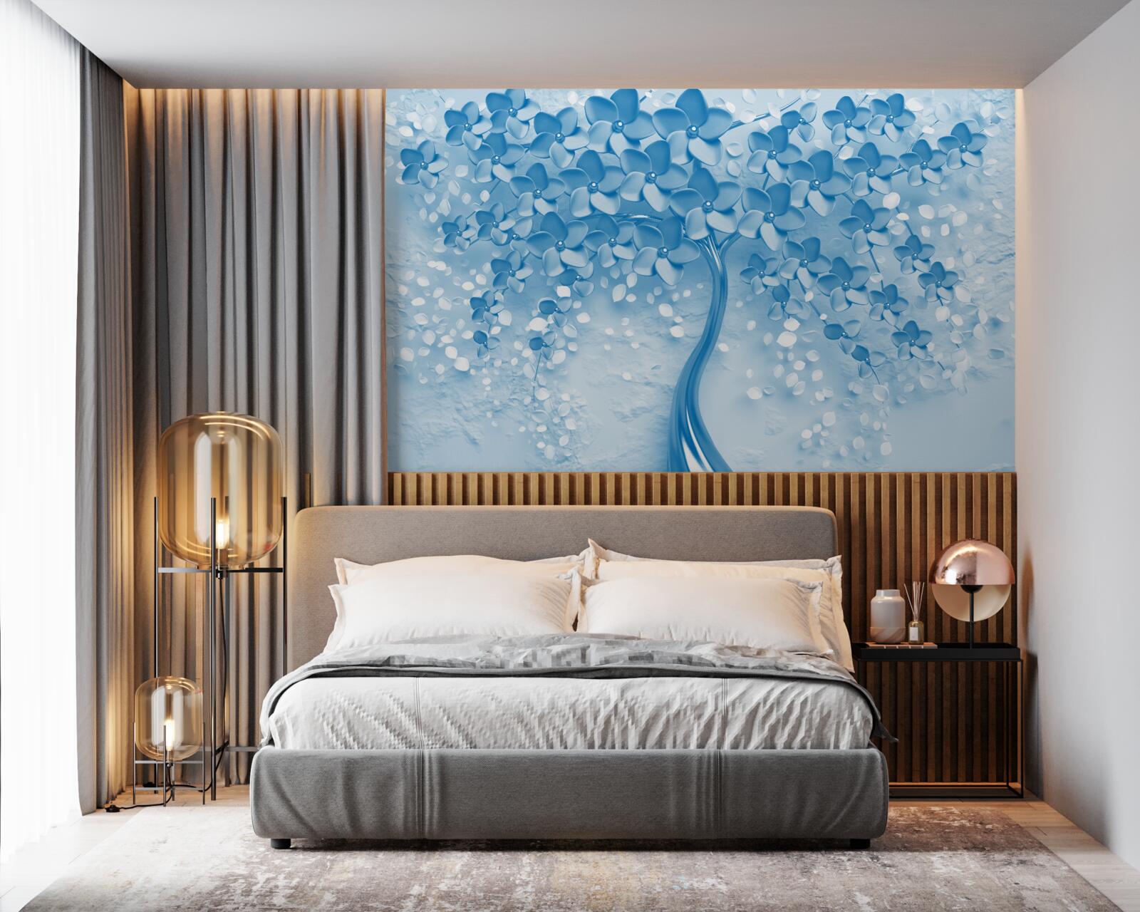 Fototapeta obrovský modrý strom s kvetmi