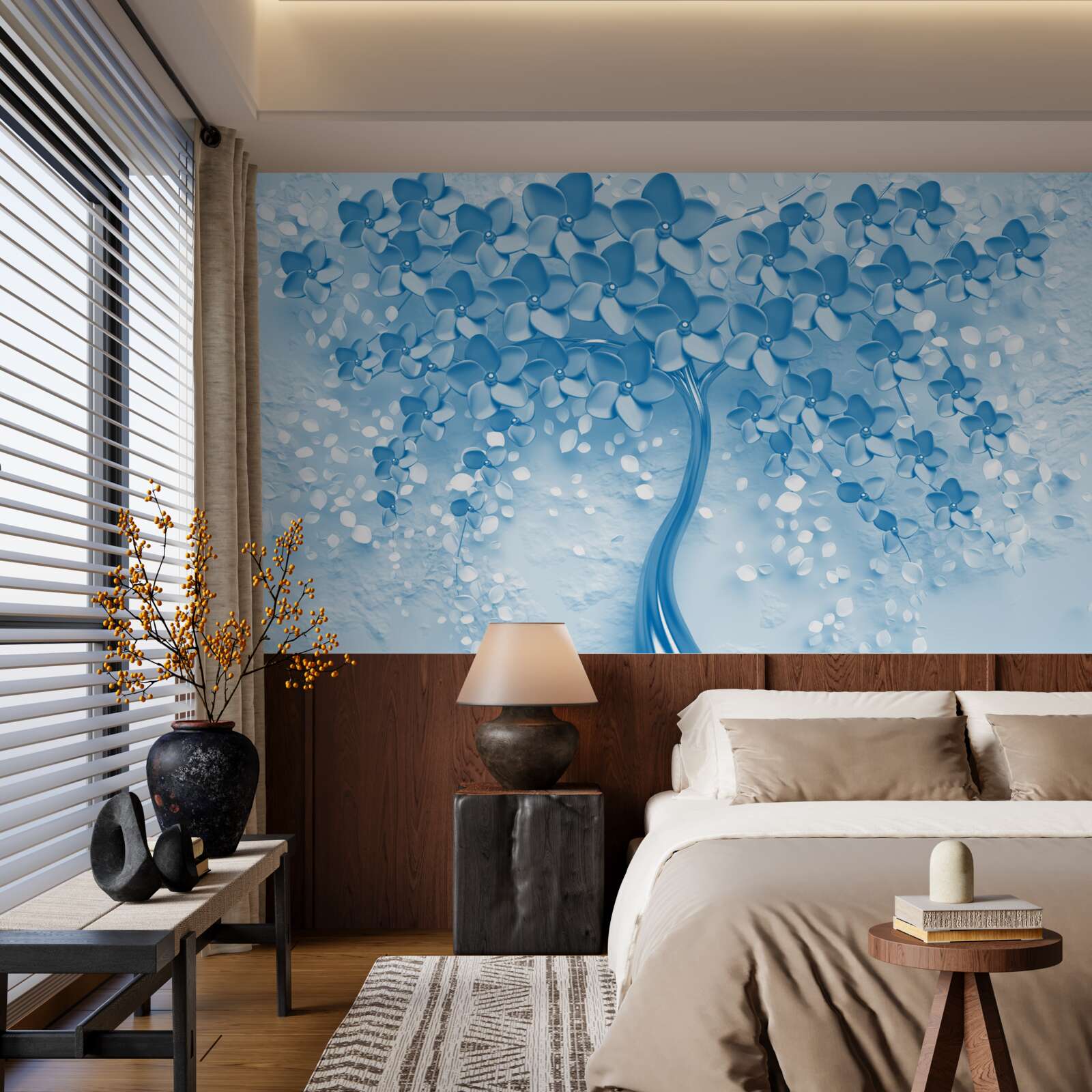 Fototapeta obrovský modrý strom s kvetmi