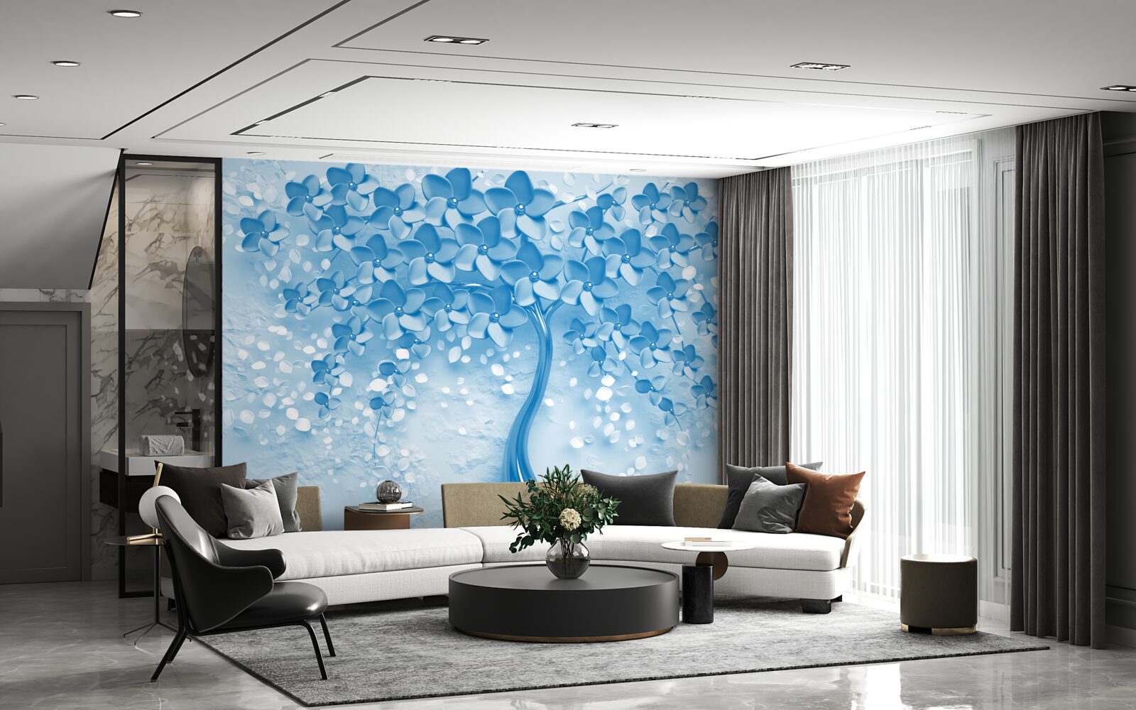 Fototapeta obrovský modrý strom s kvetmi