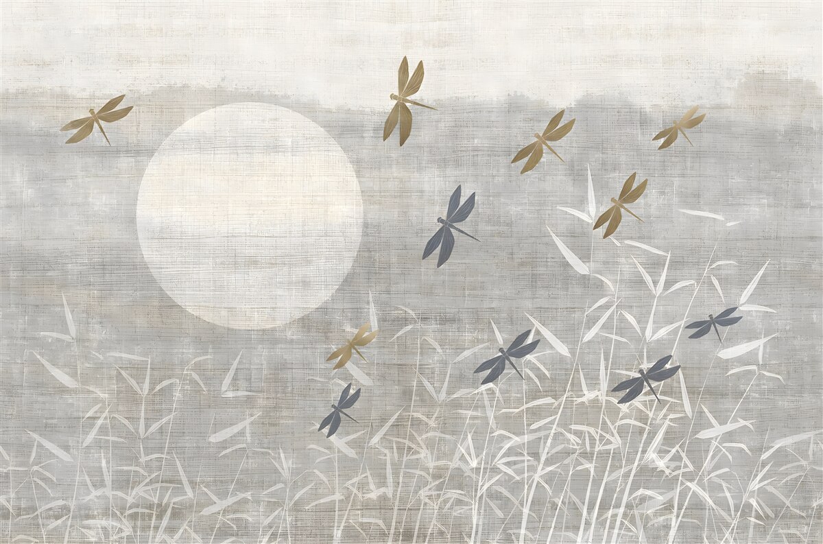 Fototapeta nad poľom lietajú vážky