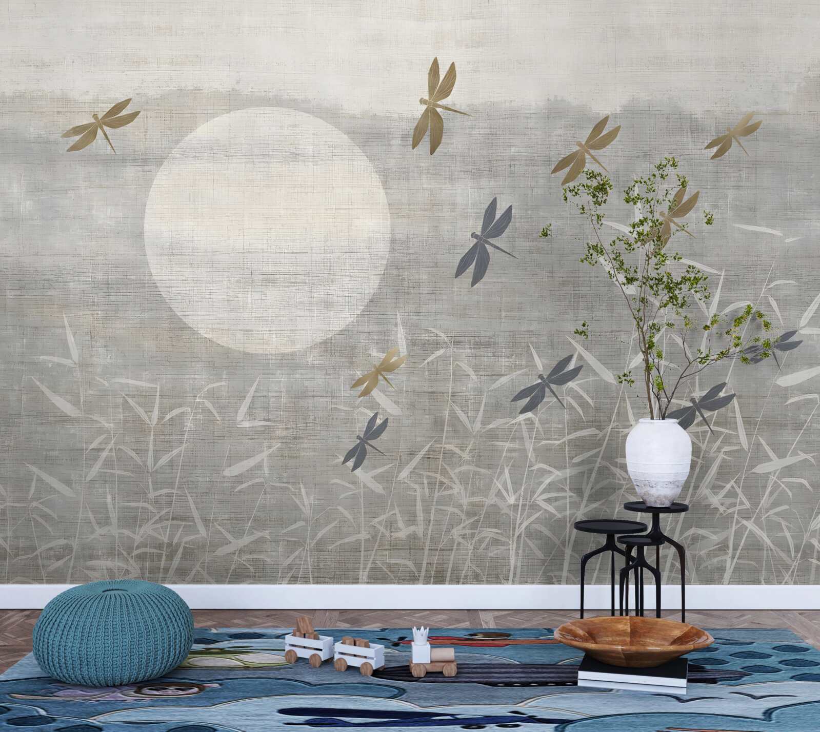 Fototapeta nad poľom lietajú vážky