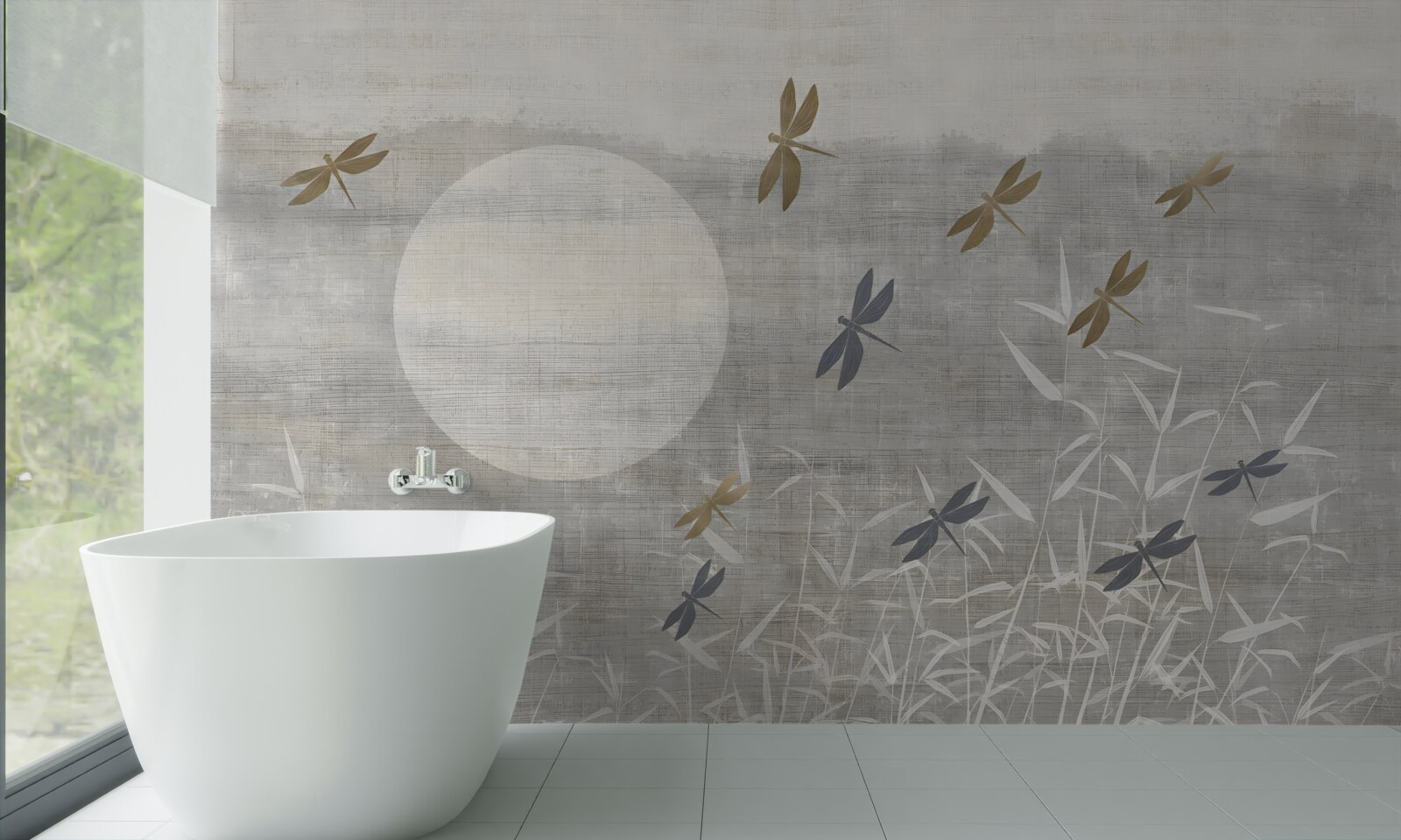 Fototapeta nad poľom lietajú vážky