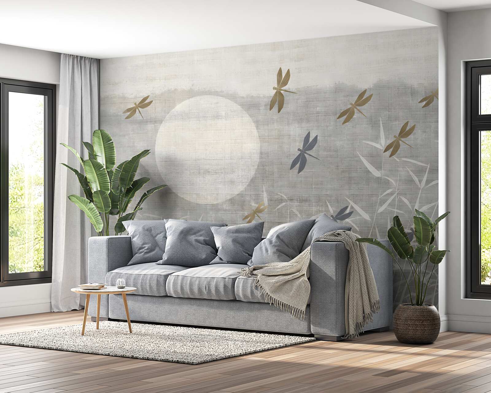 Fototapeta nad poľom lietajú vážky