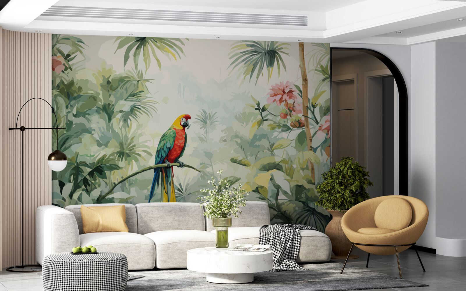 Fototapeta bujné smaragdové kríky a papagáj