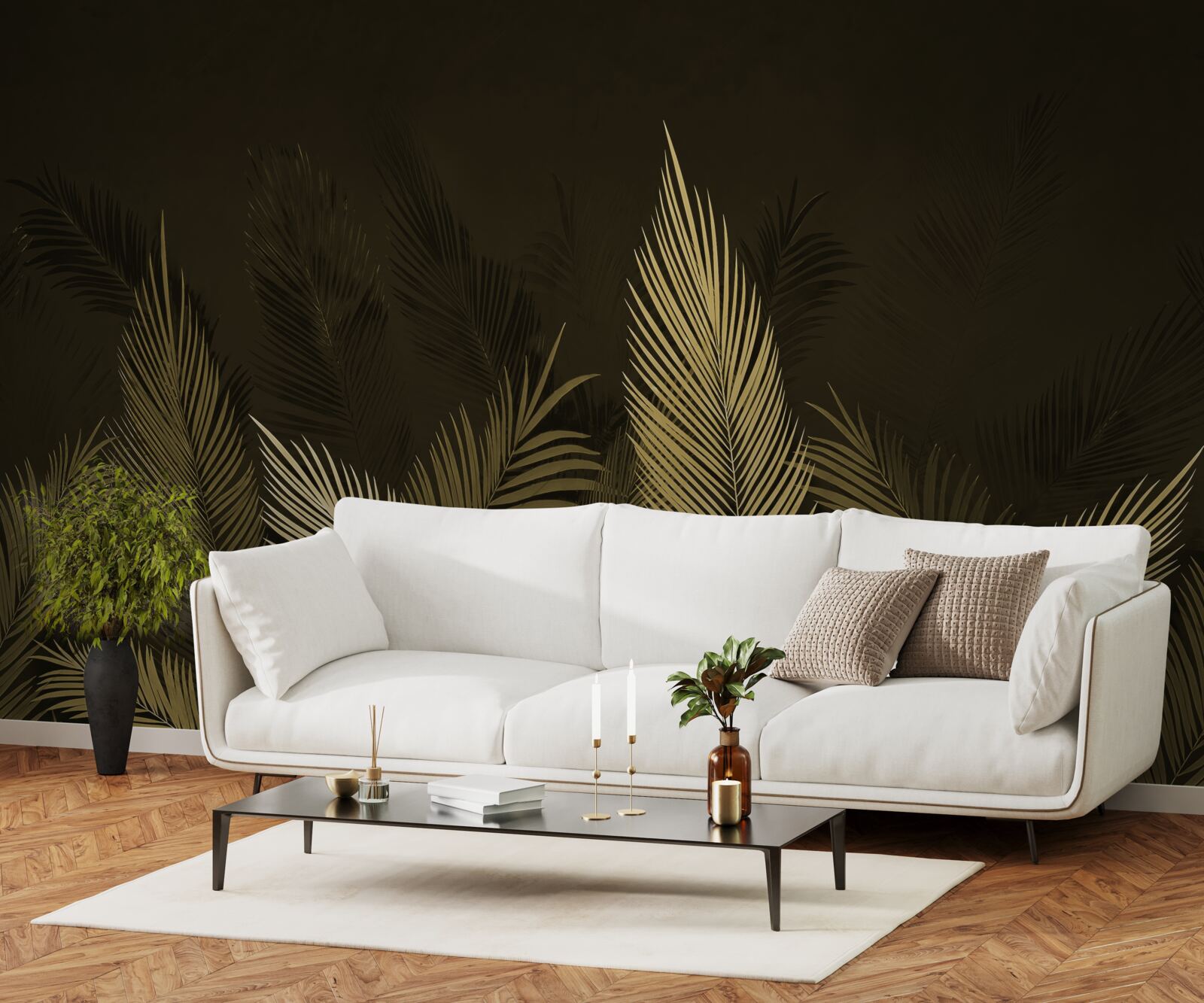 Fototapeta listy paprade v nočnom lese