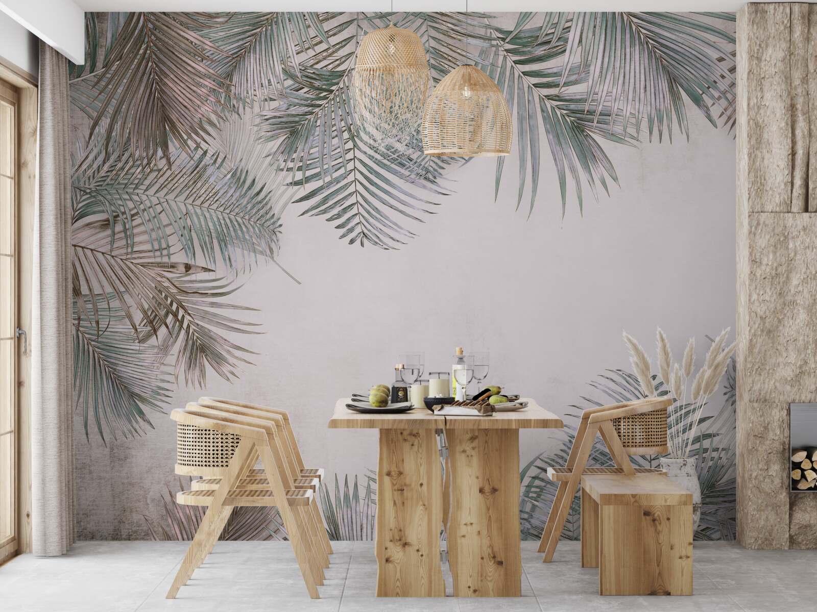 Fototapeta svieže listy paprade na sivom pozadí