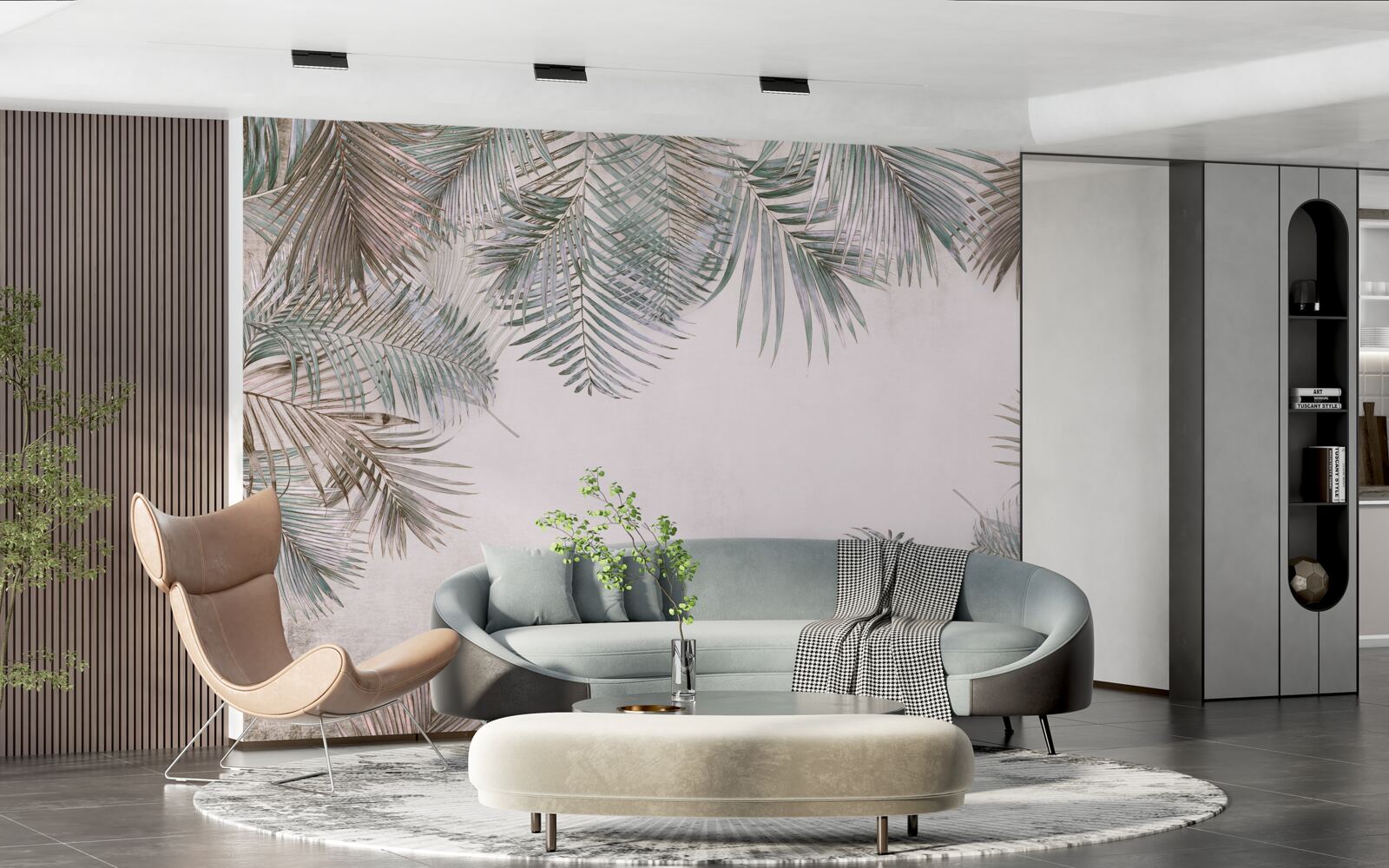 Fototapeta svieže listy paprade na sivom pozadí