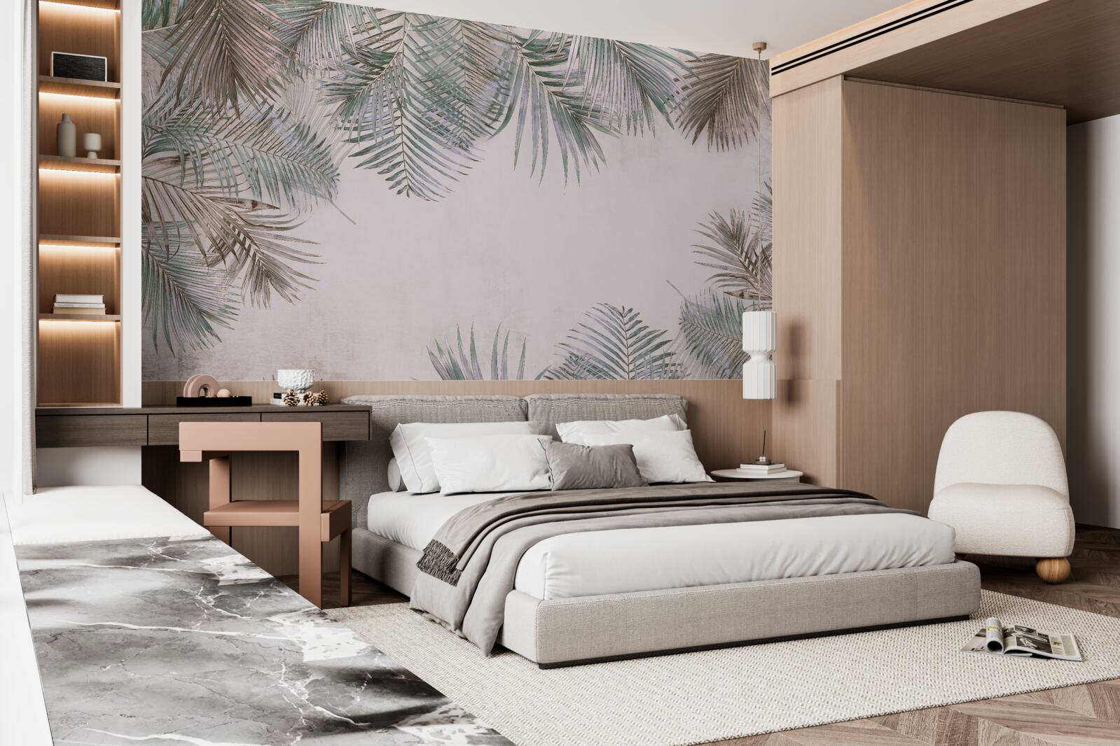 Fototapeta svieže listy paprade na sivom pozadí