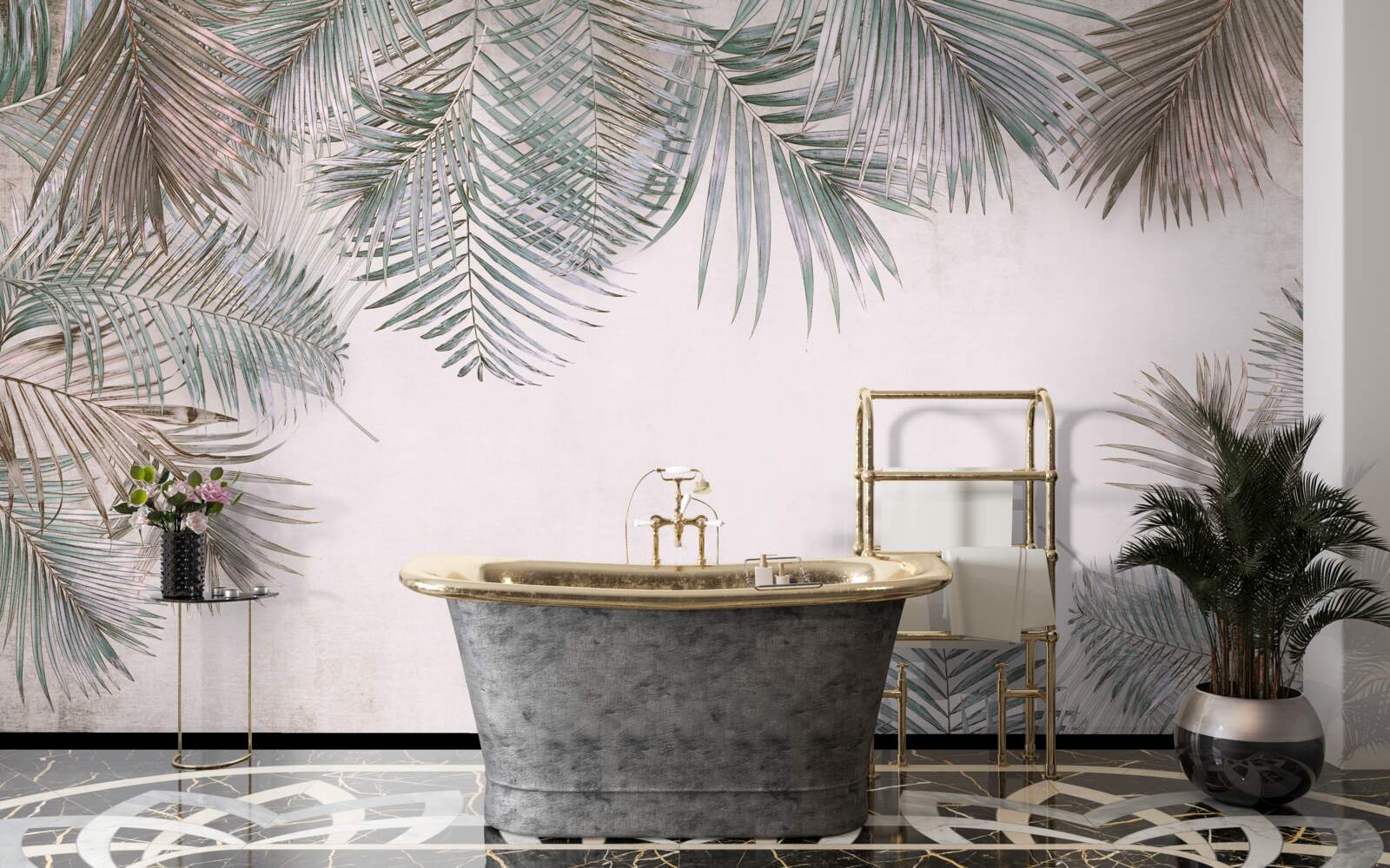 Fototapeta svieže listy paprade na sivom pozadí