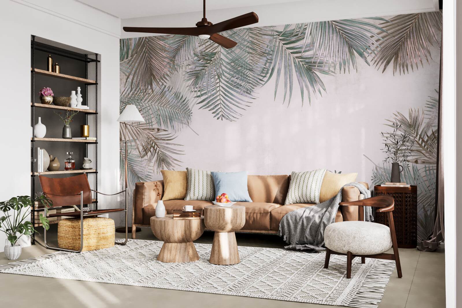 Fototapeta svieže listy paprade na sivom pozadí