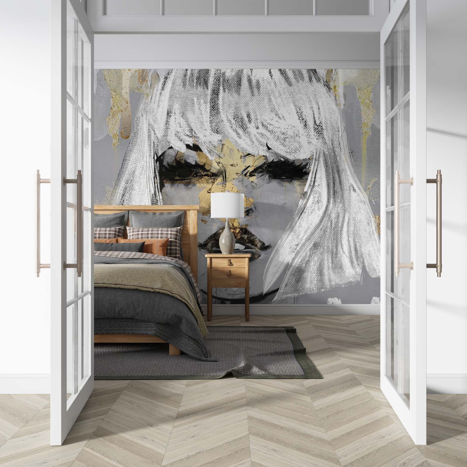 Fototapeta obrázok dievčaťa s bielymi vlasmi v abstraktnom štýle