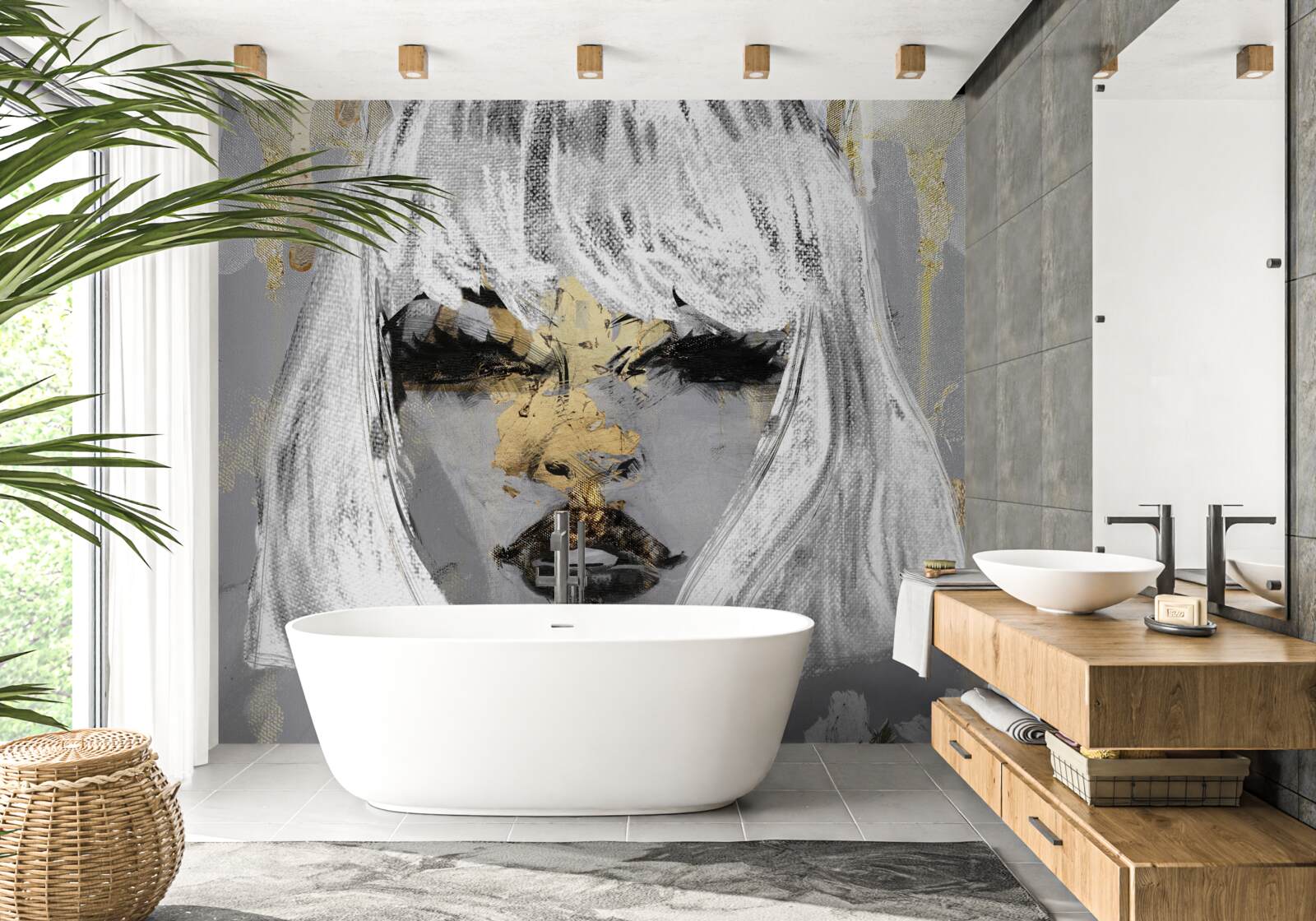 Fototapeta obrázok dievčaťa s bielymi vlasmi v abstraktnom štýle