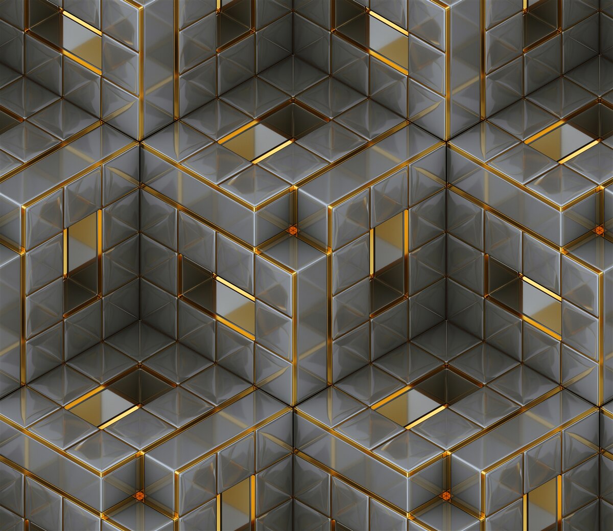 Fototapeta 3D kocky so zlatými prvkami