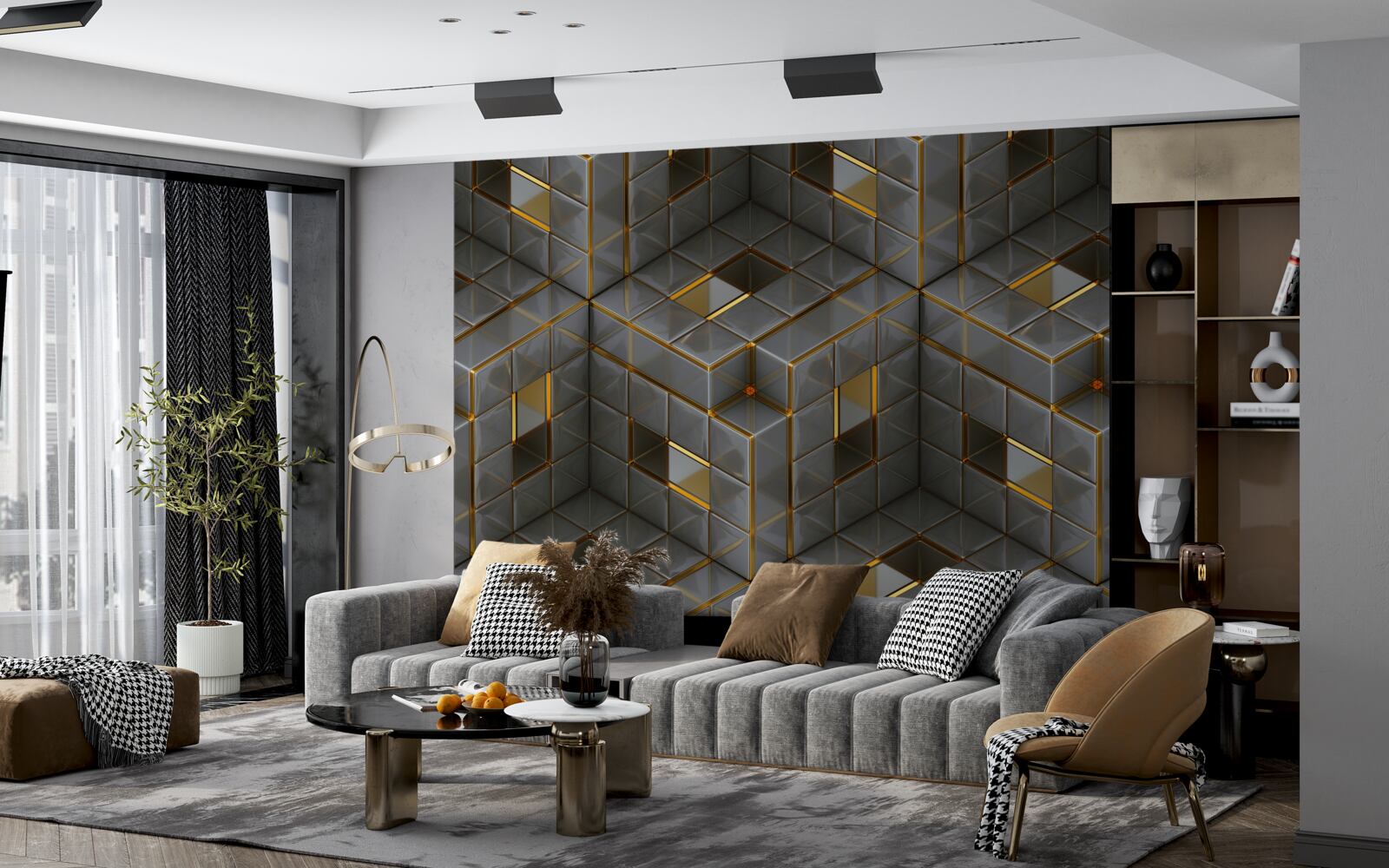 Fototapeta 3D kocky so zlatými prvkami