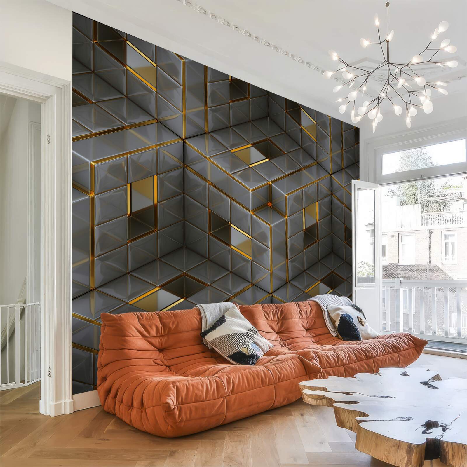 Fototapeta 3D kocky so zlatými prvkami