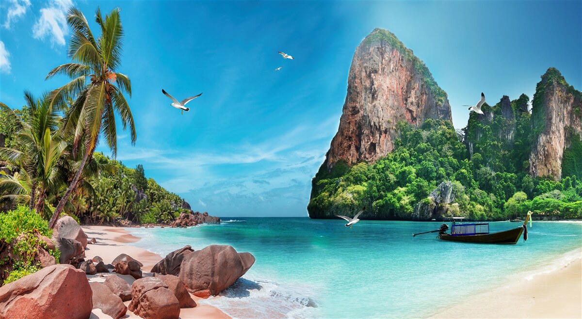 Fototapeta krajina s horami v trópoch