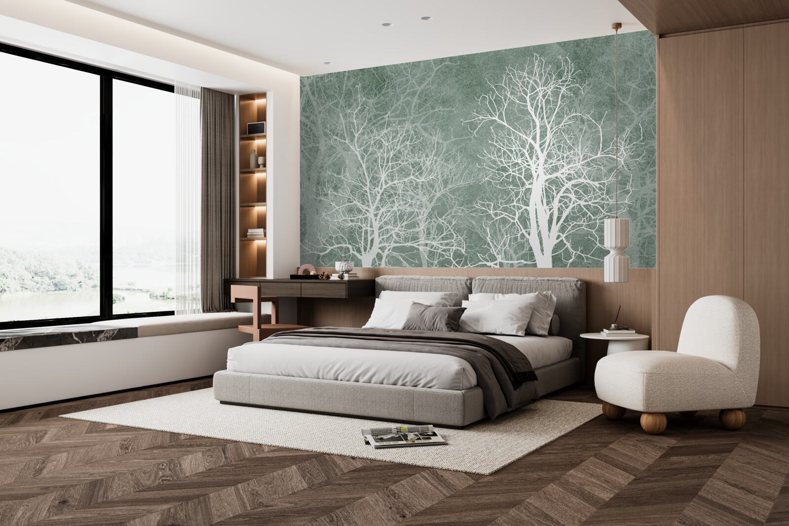 Fototapeta stromy v snehobielej výzdobe proti nočnej oblohe