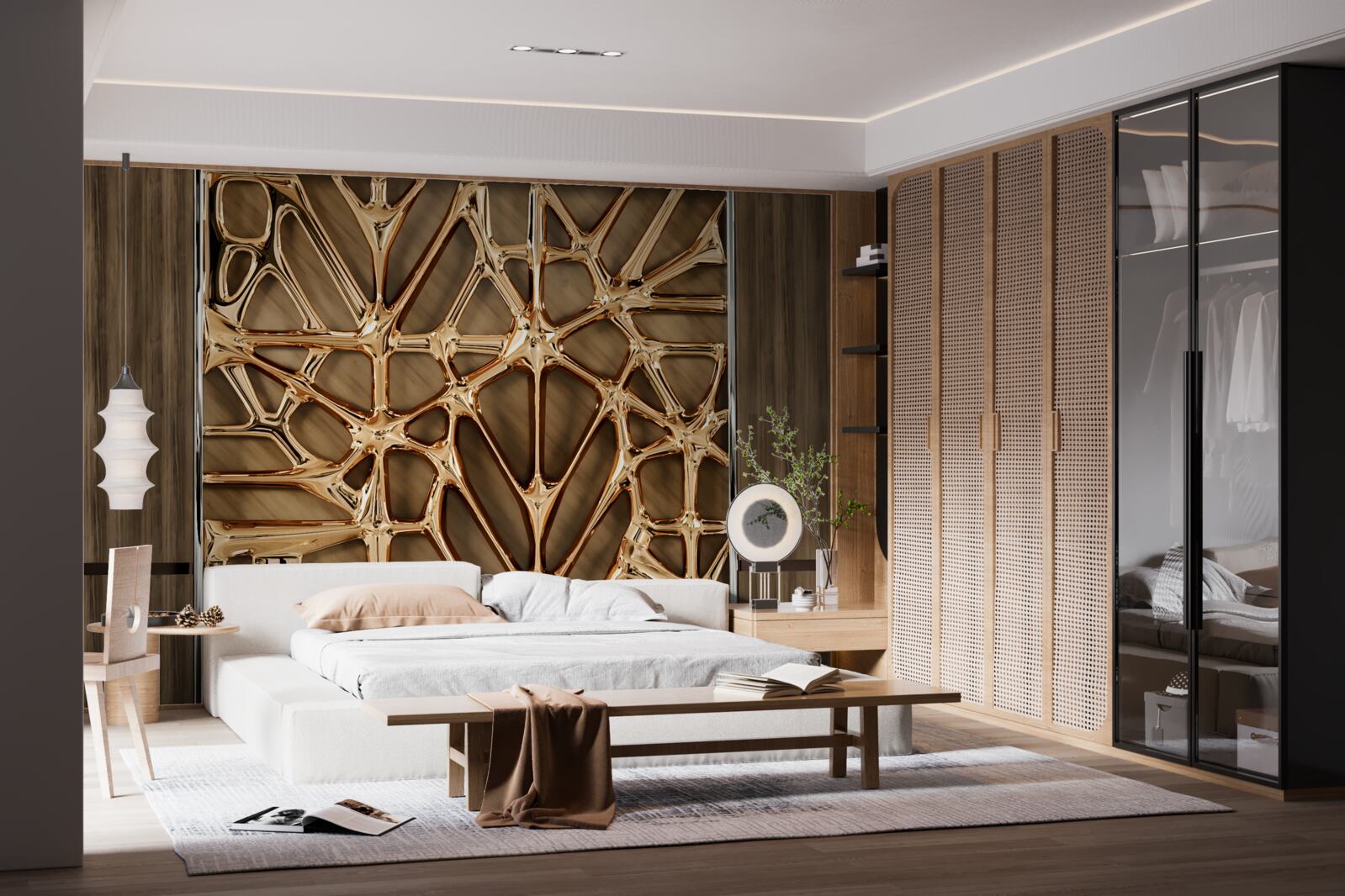 Fototapeta abstraktné zlaté čiary na drevenom povrchu