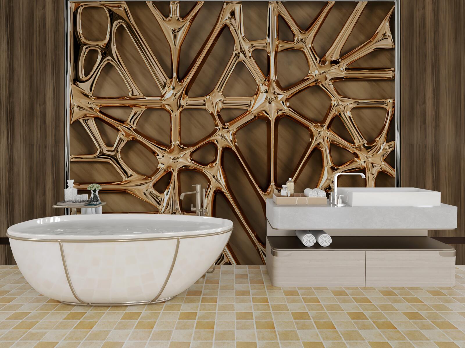 Fototapeta abstraktné zlaté čiary na drevenom povrchu