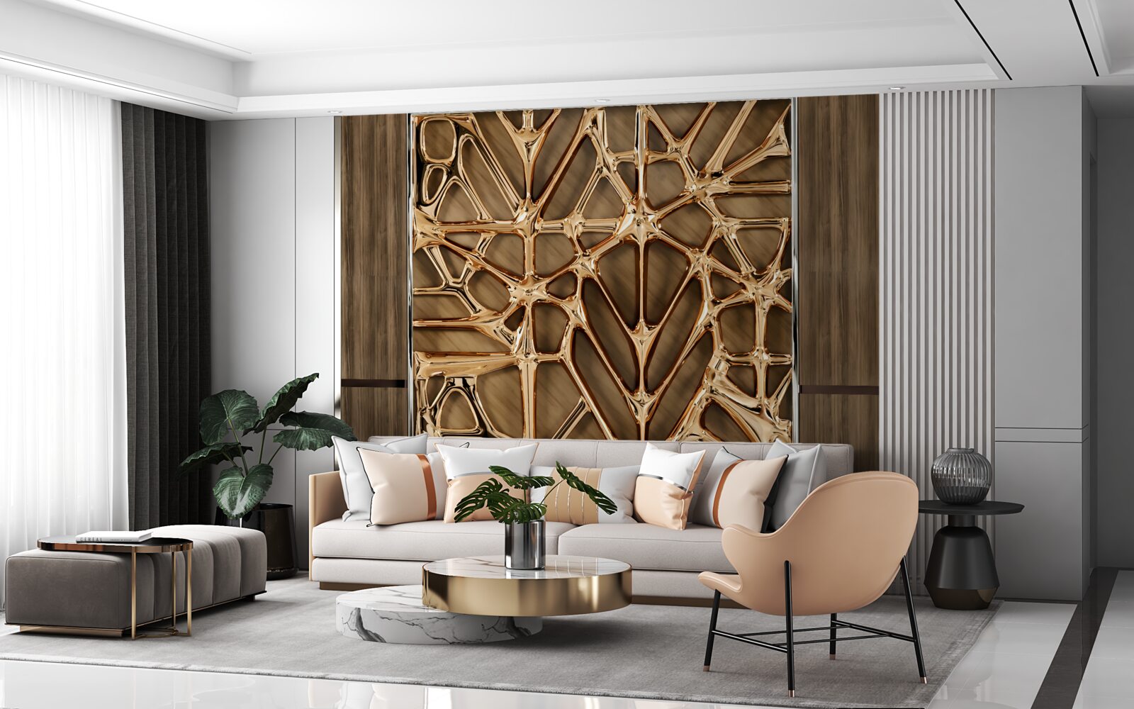 Fototapeta abstraktné zlaté čiary na drevenom povrchu