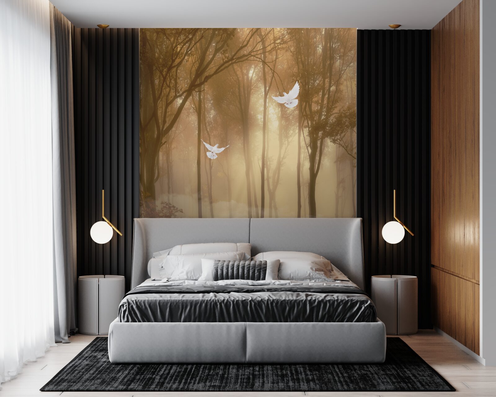 Fototapeta lietajúce holuby prechádzajú hmlistým krytom