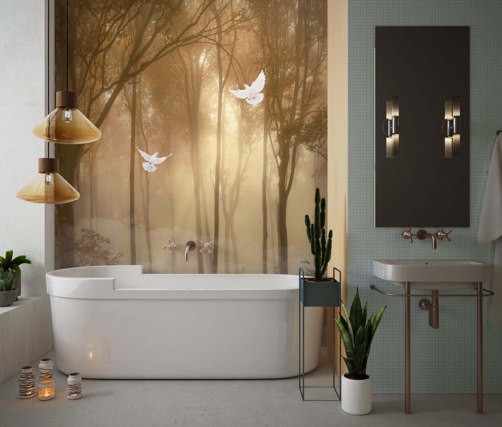 Fototapeta lietajúce holuby prechádzajú hmlistým krytom