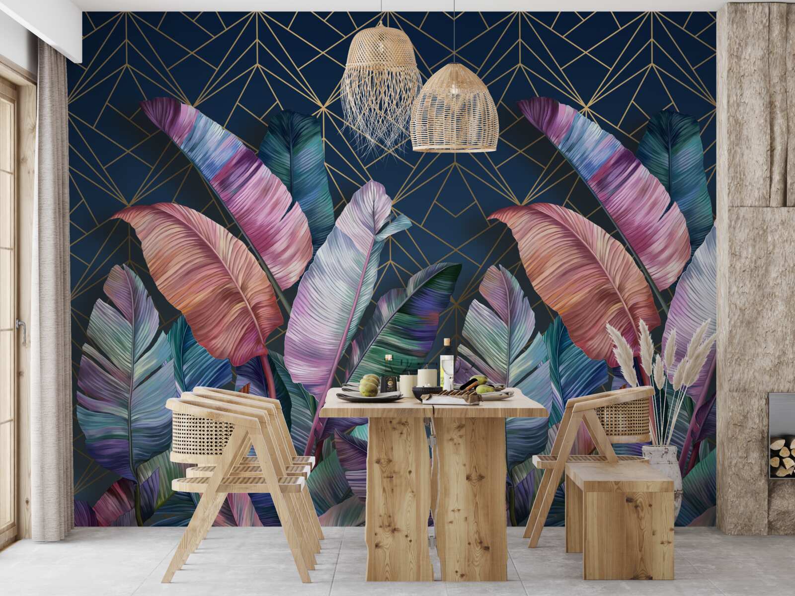 Fototapeta V noci listy papradia žiaria jasnými farbami