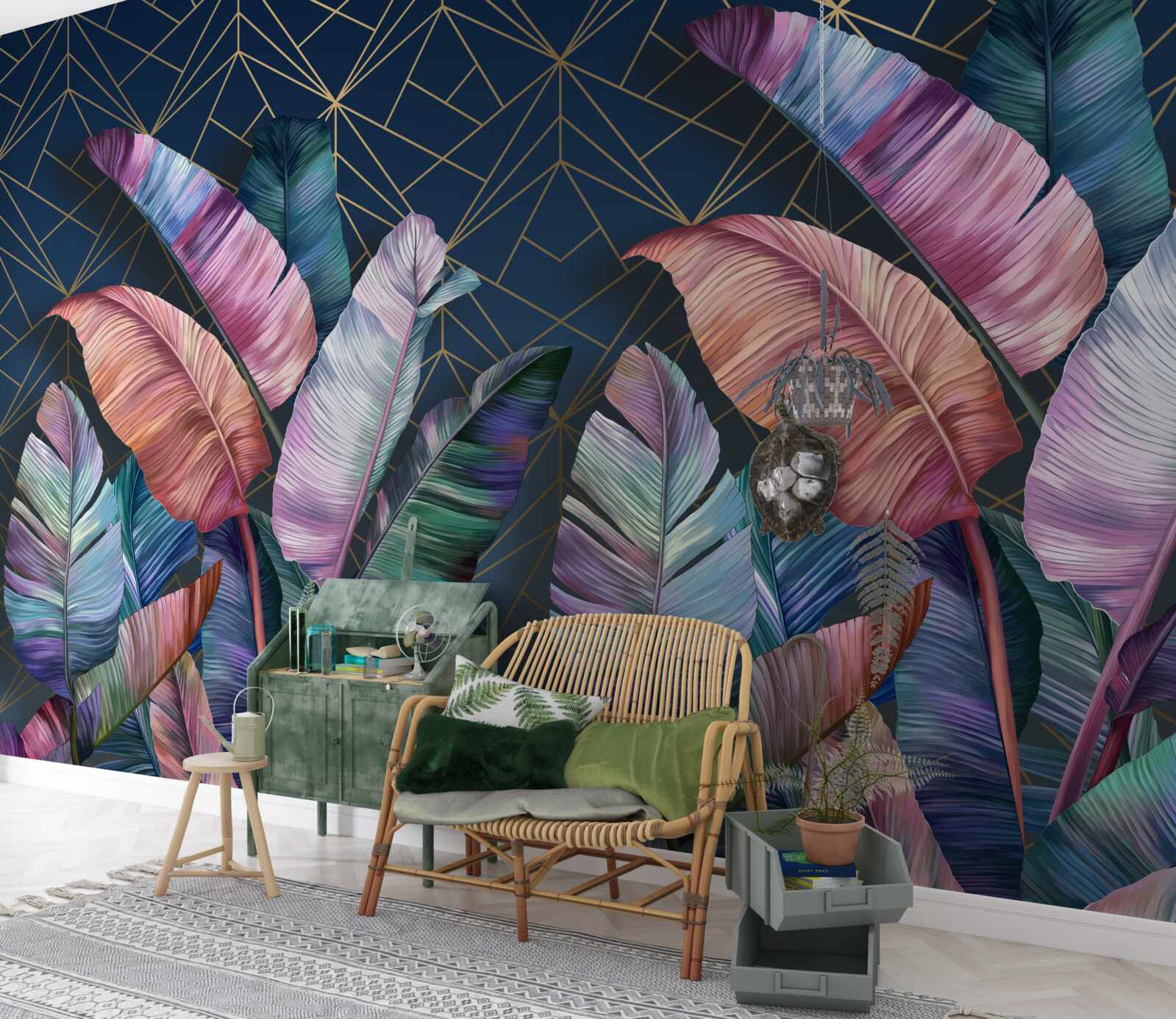 Fototapeta V noci listy papradia žiaria jasnými farbami