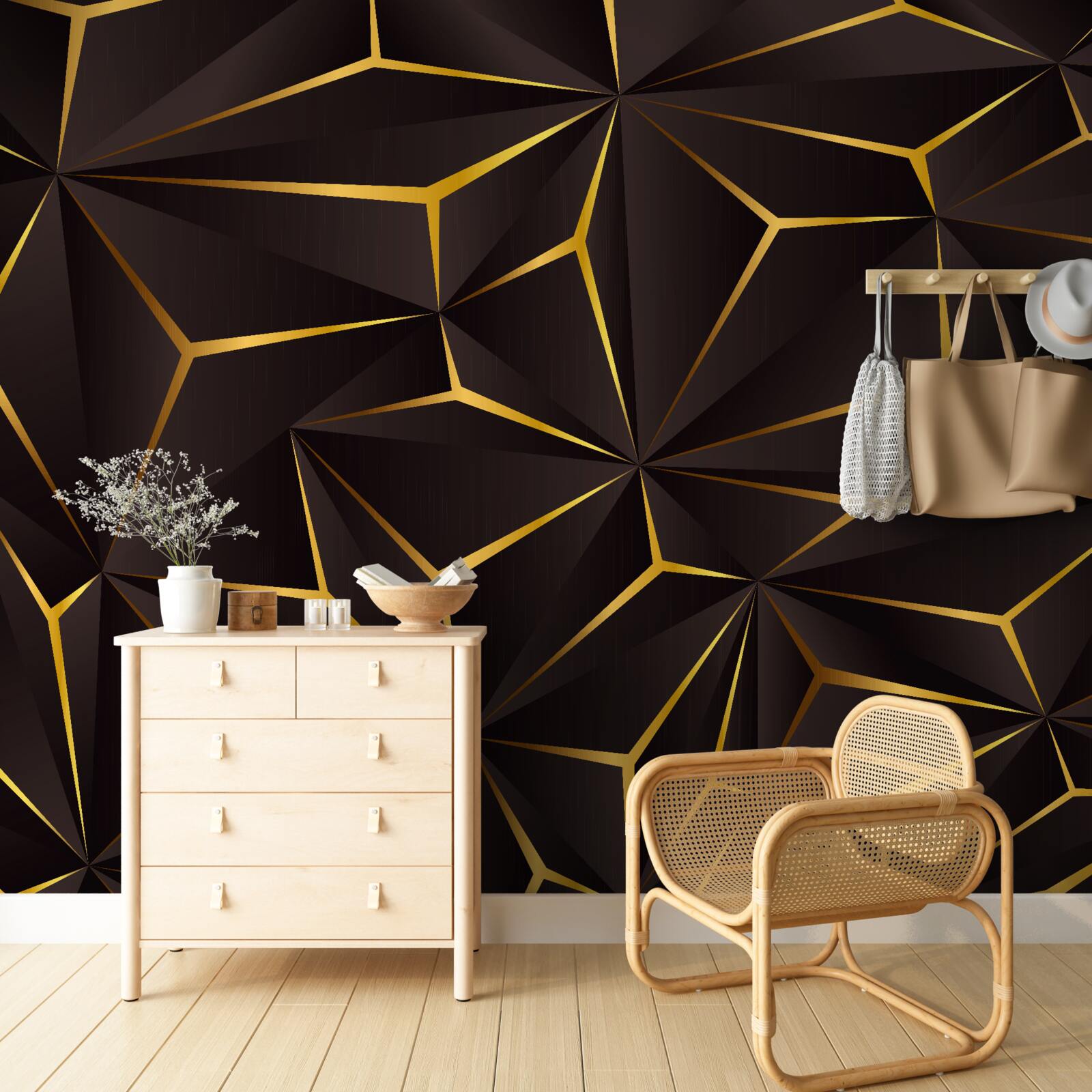 Fototapeta objemová abstrakcia čierna a zlatá