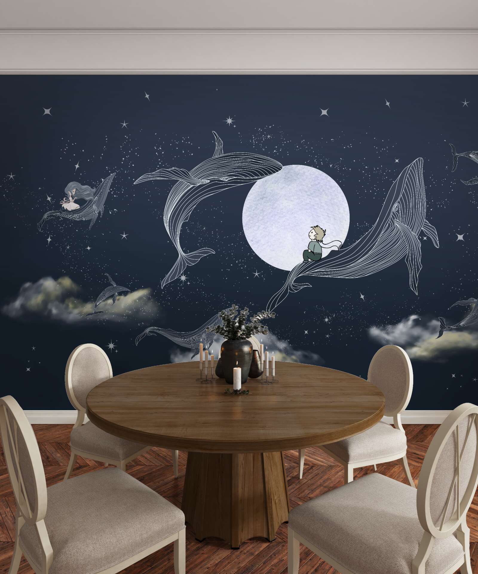 Fototapeta veľryby v noci pod mesiacom