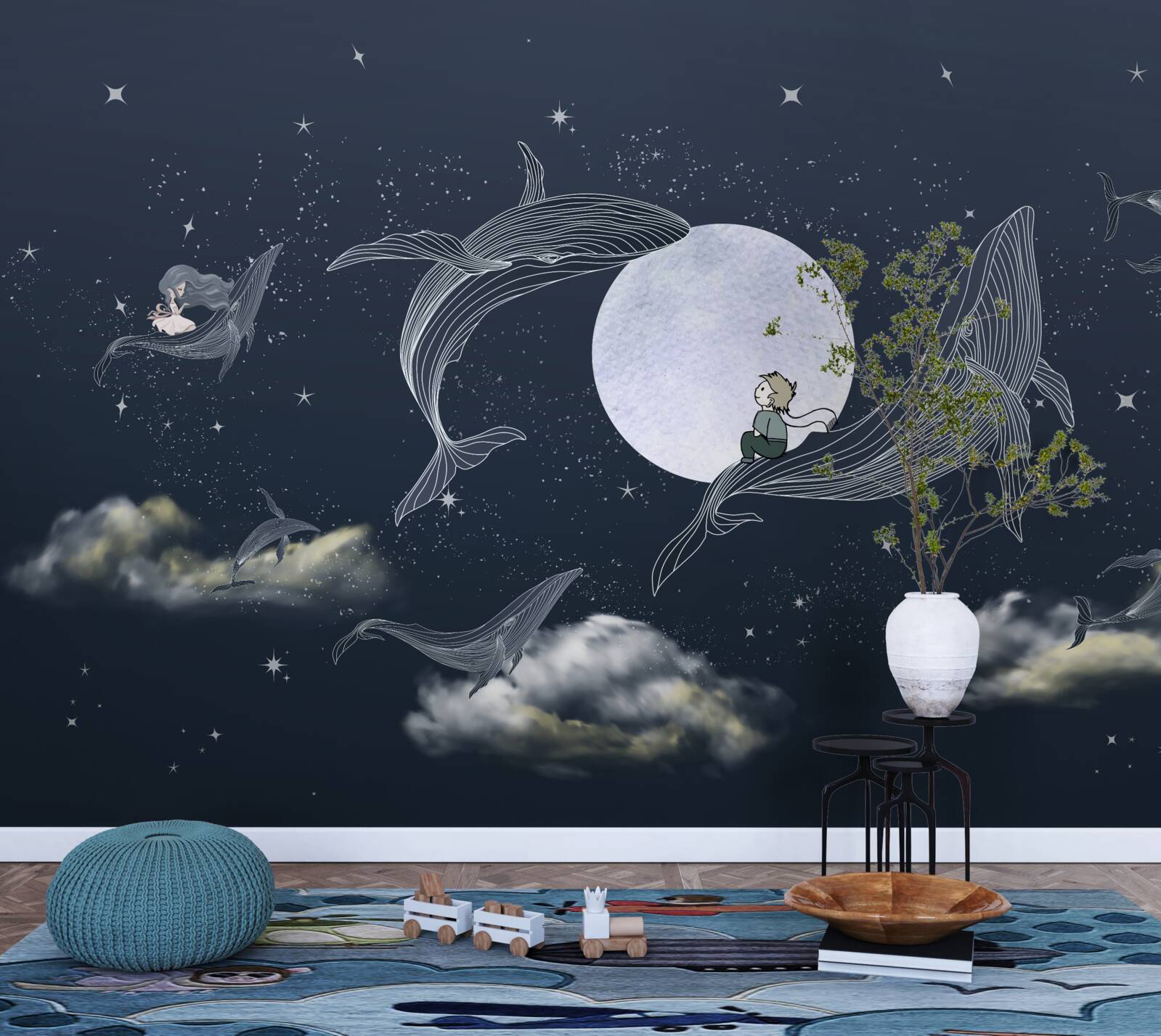 Fototapeta veľryby v noci pod mesiacom