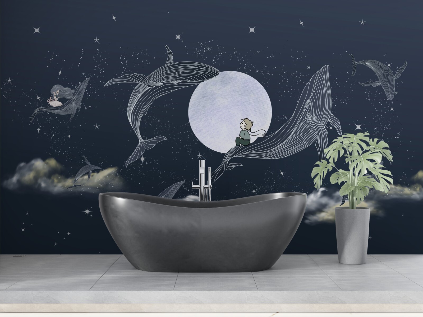 Fototapeta veľryby v noci pod mesiacom
