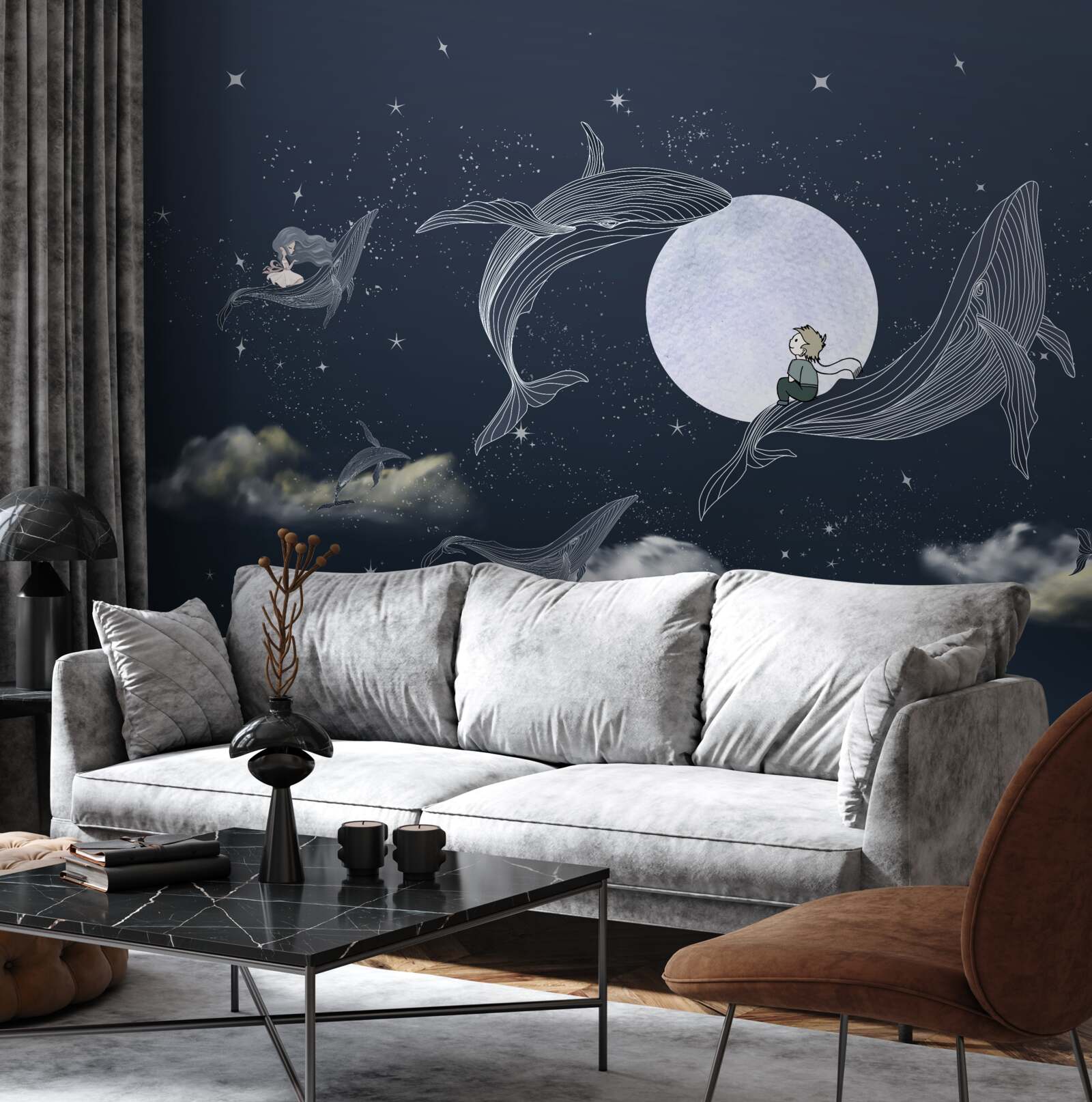 Fototapeta veľryby v noci pod mesiacom